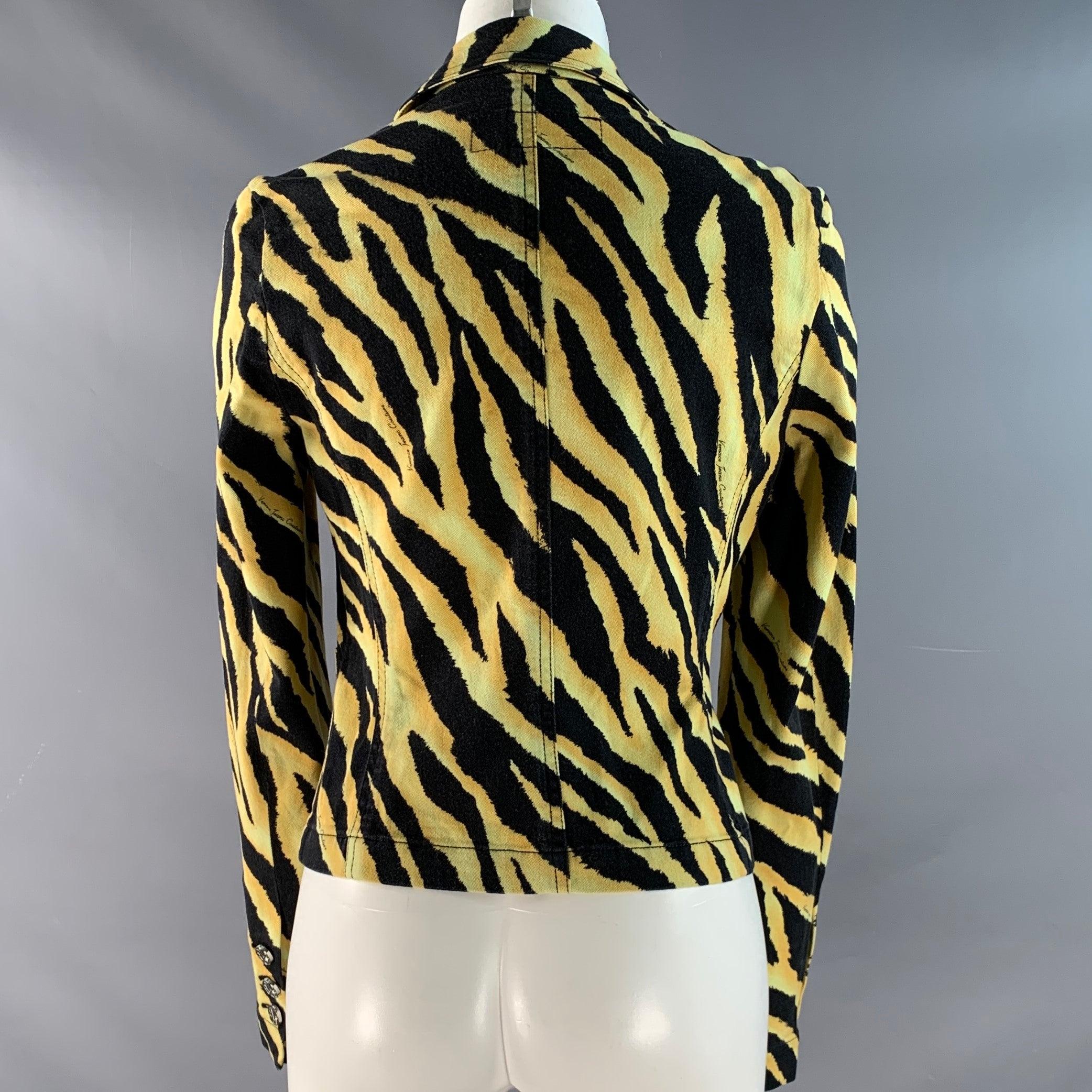 Versace Jeans Couture Taglia 8 Giacca in misto cotone giallo nero con stampa animale In condizioni buone in vendita a San Francisco, CA