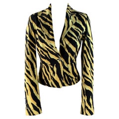Versace Jeans Couture Taglia 8 Giacca in misto cotone giallo nero con stampa animale