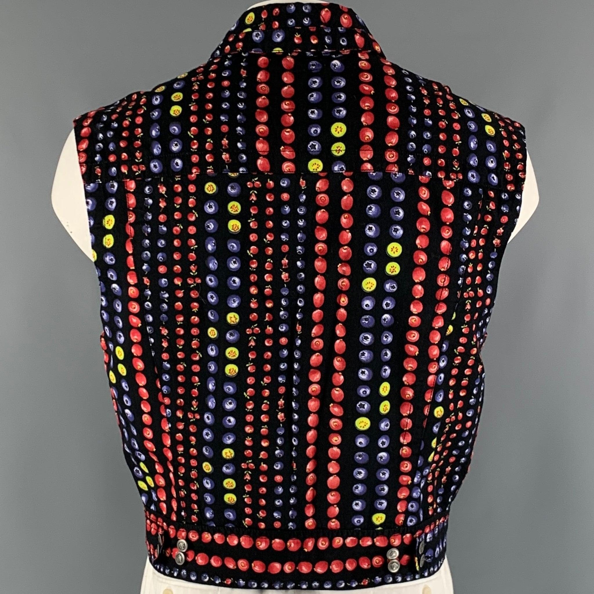 VERSACE JEANS COUTURE Size L Black Red Dots Cotton Vest In Good Condition For Sale In San Francisco, CA