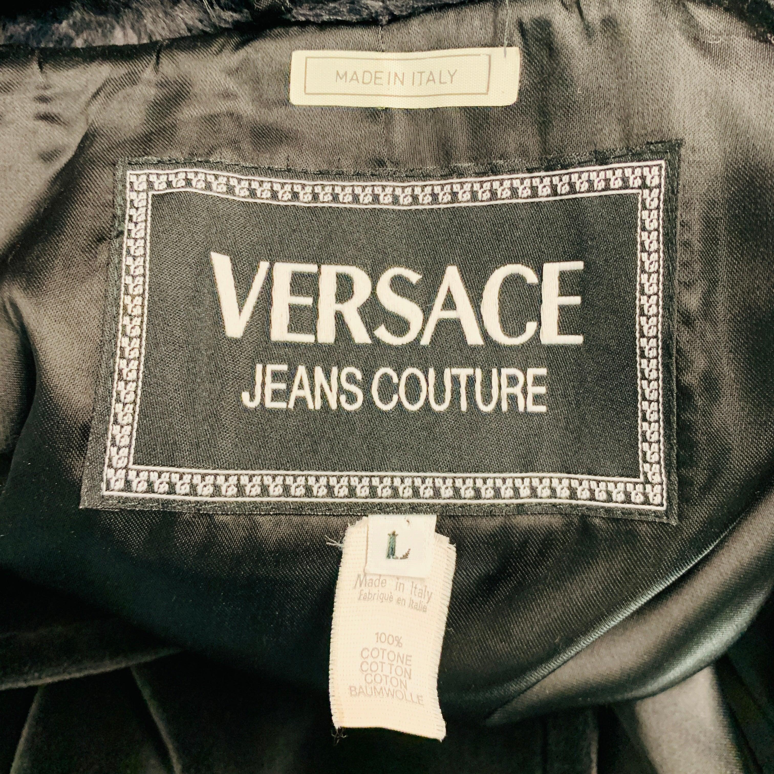 VERSACE JEANS COUTURE Size L Black Velvet Cotton Coat For Sale 4