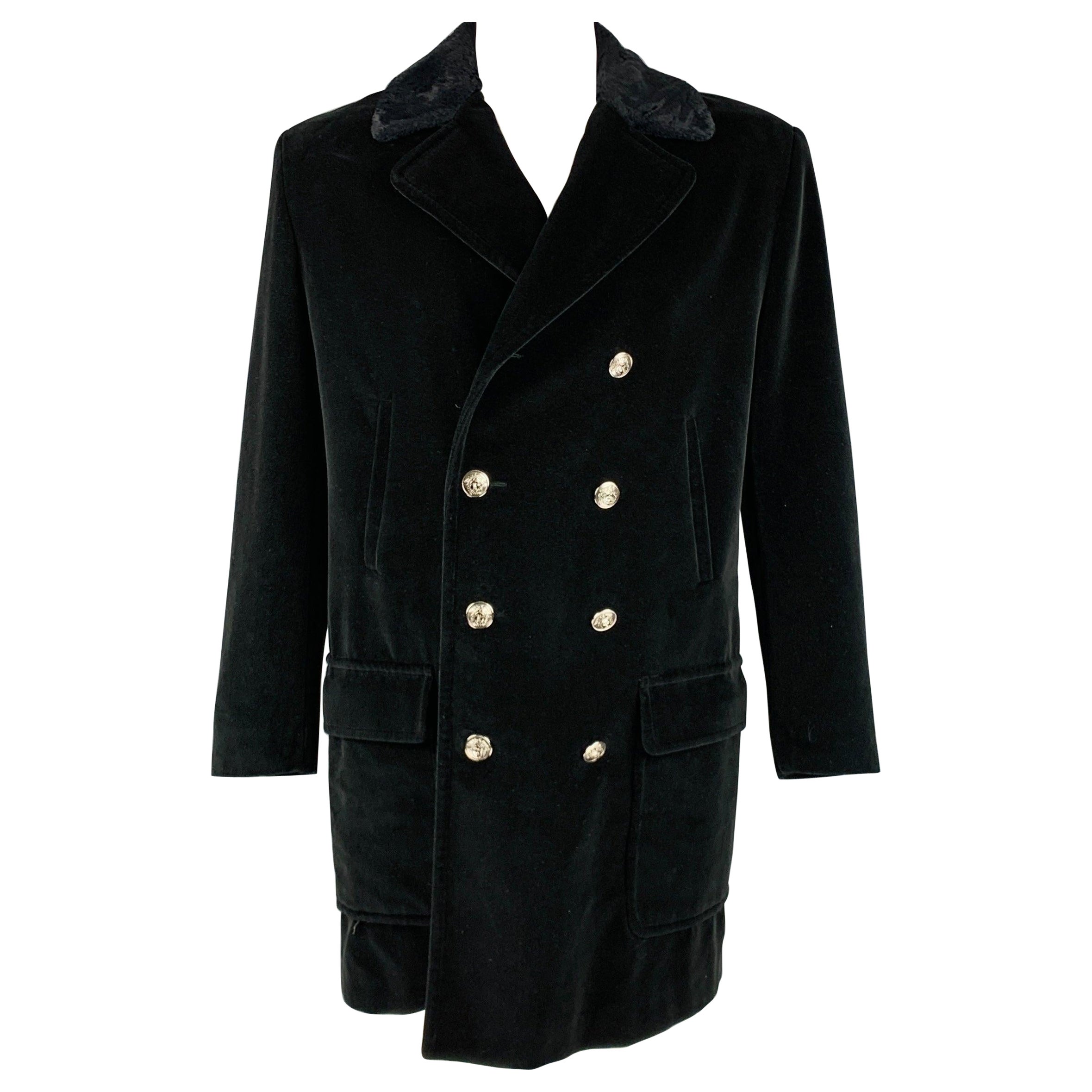 VERSACE JEANS COUTURE Talla L Abrigo de terciopelo negro de algodón