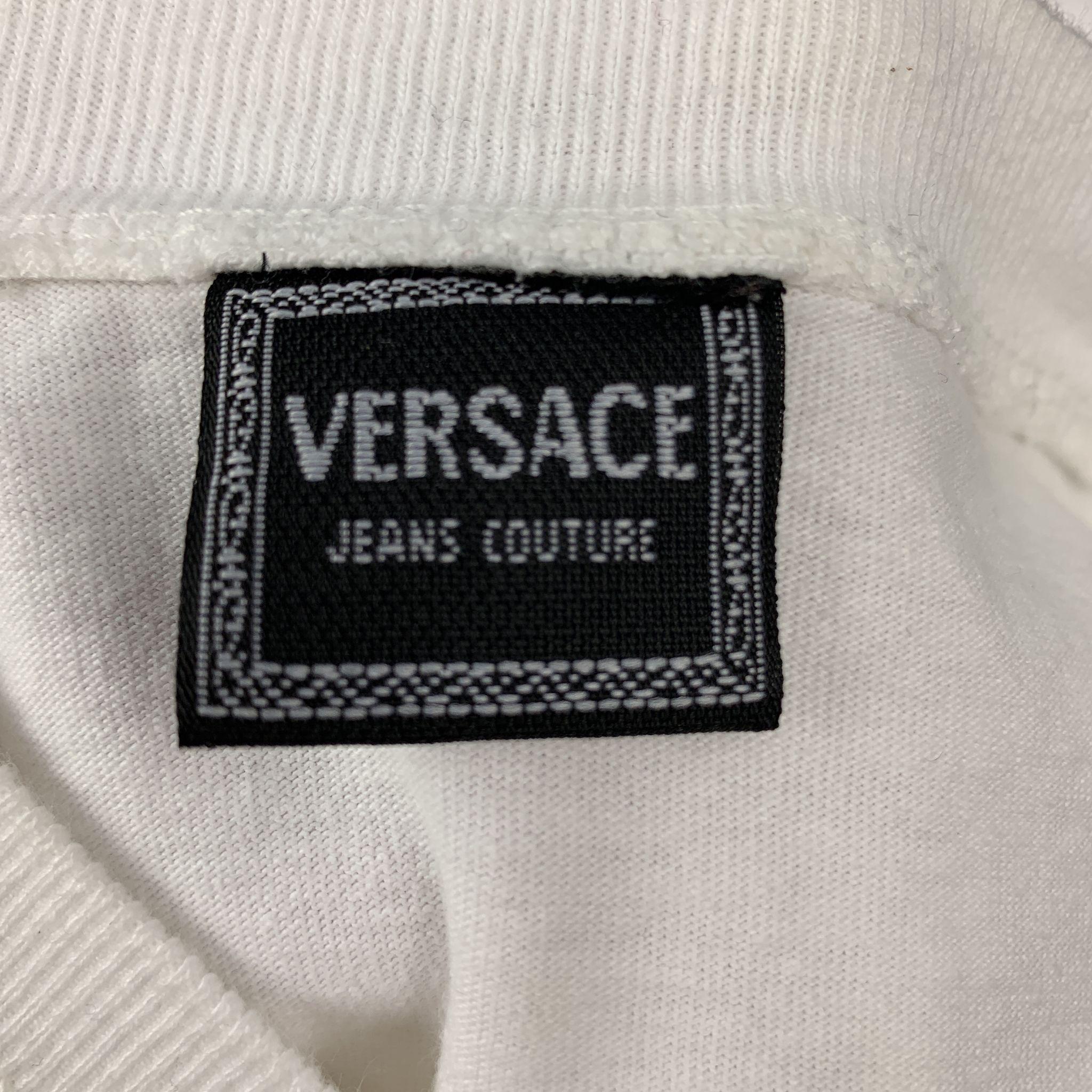 VERSACE JEANS COUTURE Size L White Logo Cotton Crew-Neck T-shirt In Good Condition In San Francisco, CA