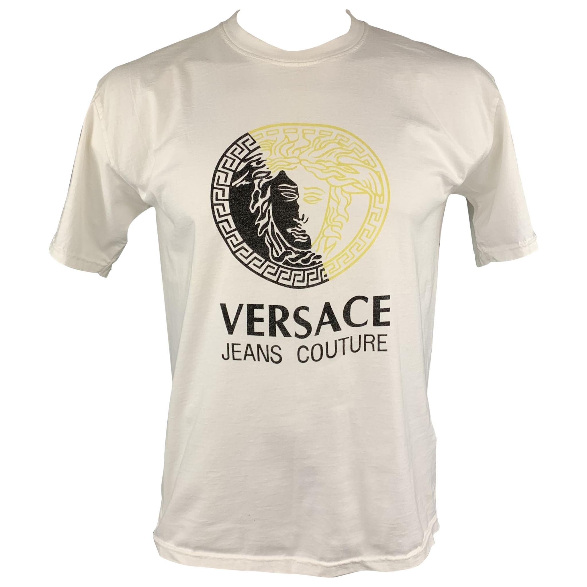 VERSACE JEANS COUTURE Size L White Logo Cotton Crew-Neck T-shirt For Sale  at 1stDibs