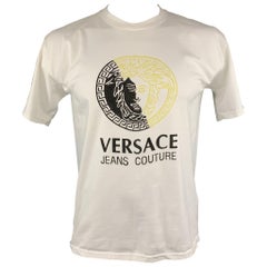 VERSACE JEANS COUTURE Size L White Logo Cotton Crew-Neck T-shirt