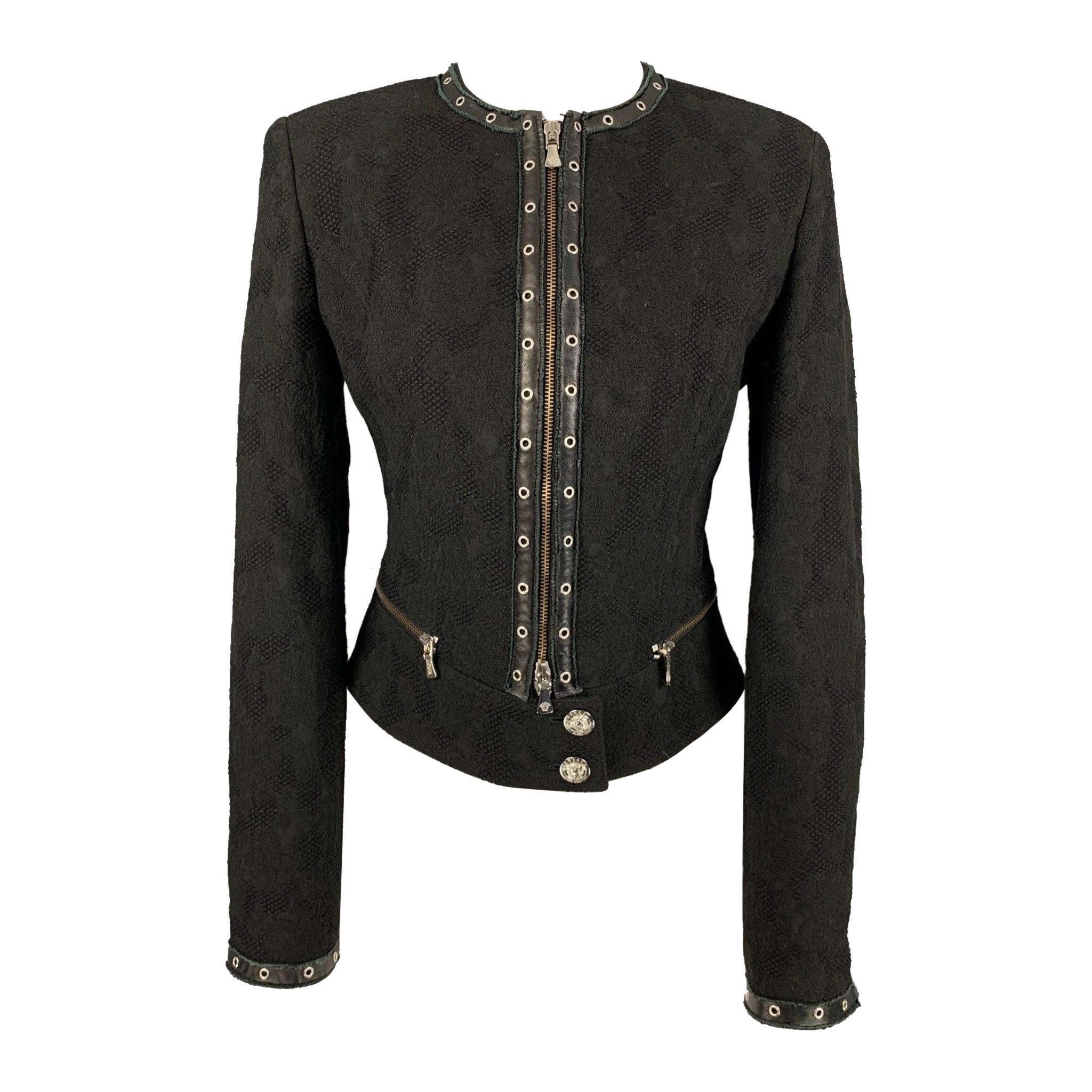 VERSACE JEANS COUTURE Taille M Veste zippée en jacquard noir