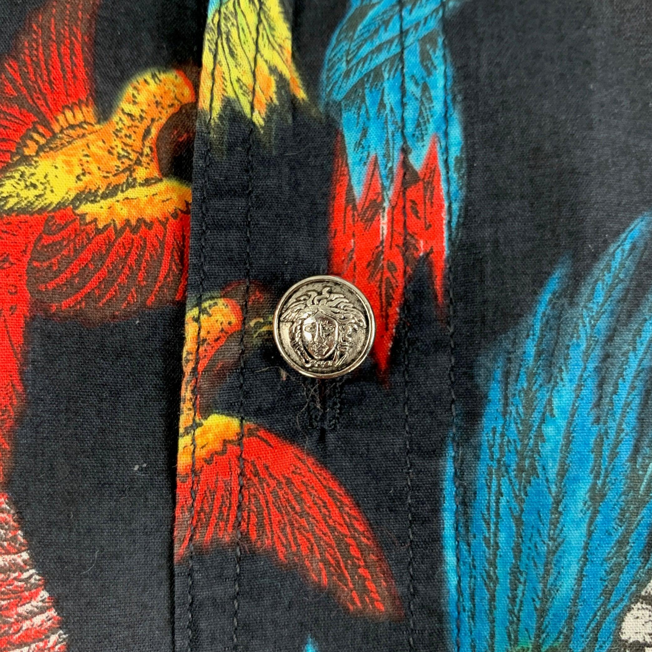 VERSACE JEANS COUTURE Taille M Chemise à manches longues Paradis noir et multicolore Bon état - En vente à San Francisco, CA