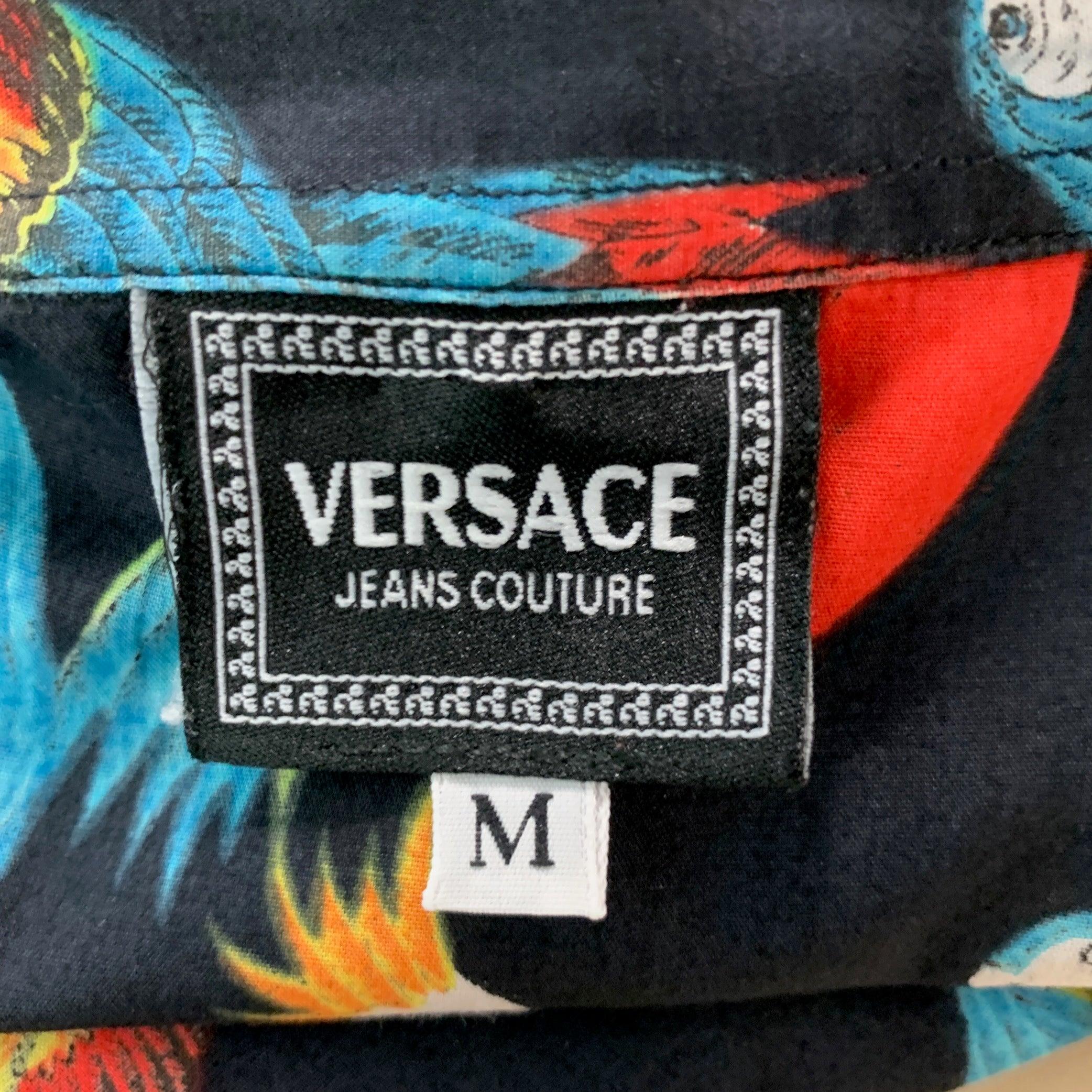 VERSACE JEANS COUTURE Size M Black Multi-Color Paradise Long Sleeve Shirt For Sale 2