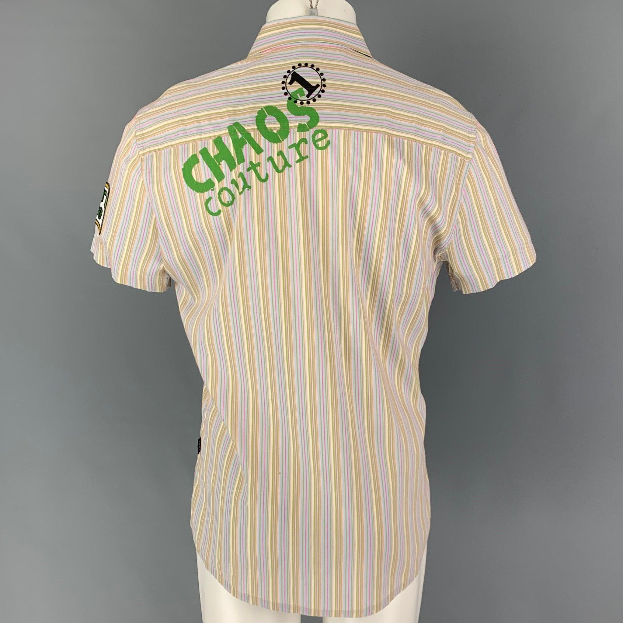 VERSACE JEANS COUTURE, chemise à manches courtes en coton à rayures multicolores, taille M Bon état - En vente à San Francisco, CA