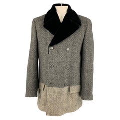 VERSACE JEANS COUTURE Size XL Grey & Black Tweed Faux Fur Lapel Coat