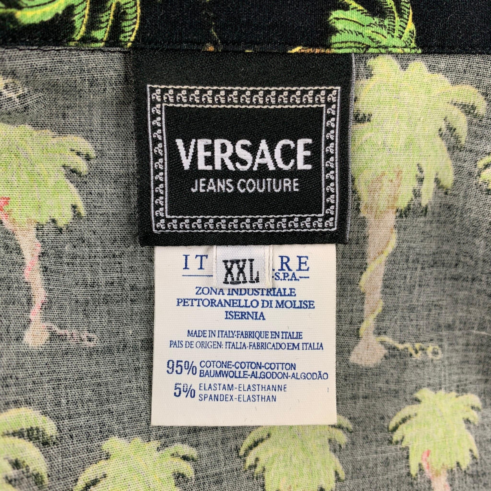 Men's VERSACE JEANS COUTURE Size XXL Black & Green Palm Tree Print Cotton Shirt