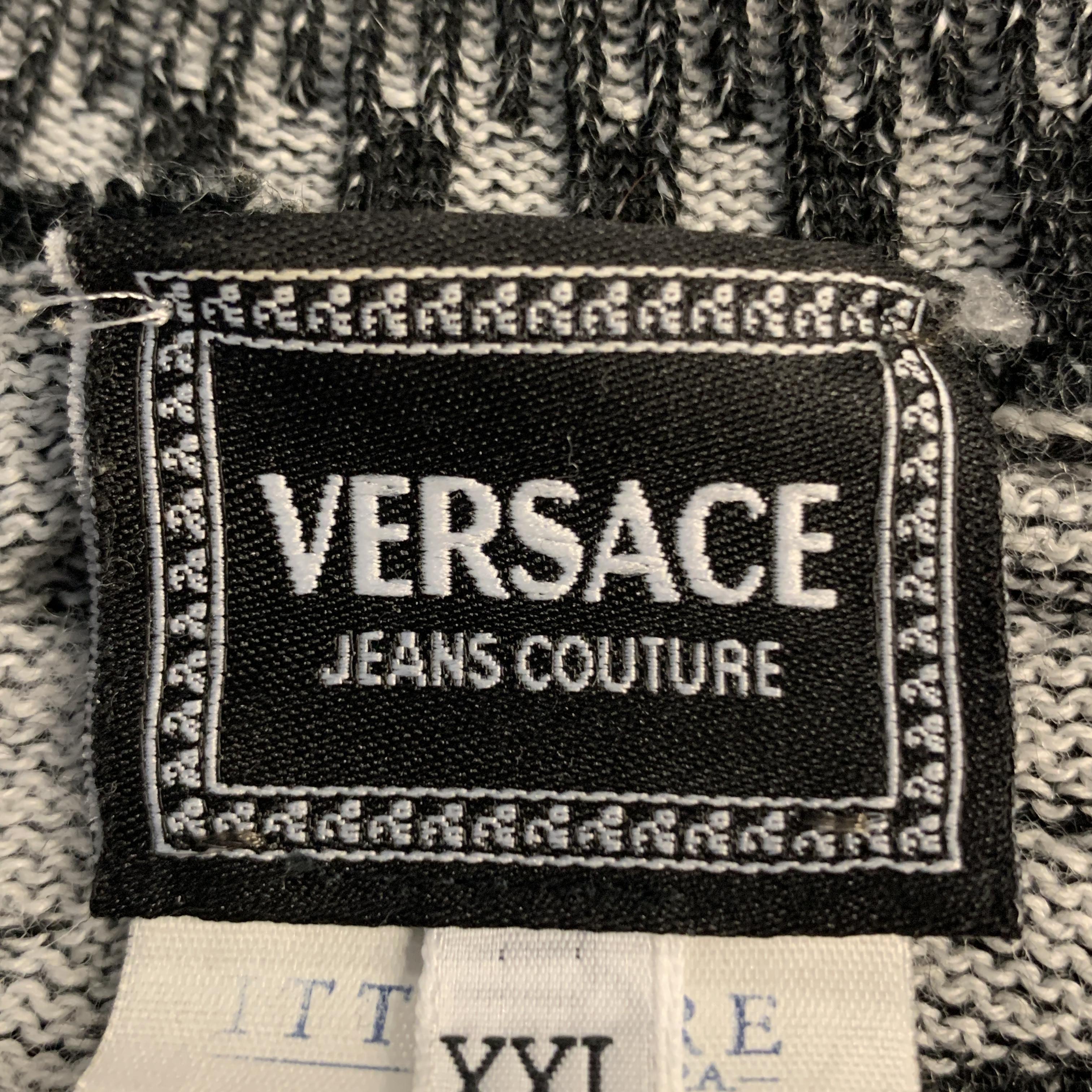 VERSACE JEANS COUTURE Size XXL Black & Grey Medusa Head Textured Wool Pullover  3