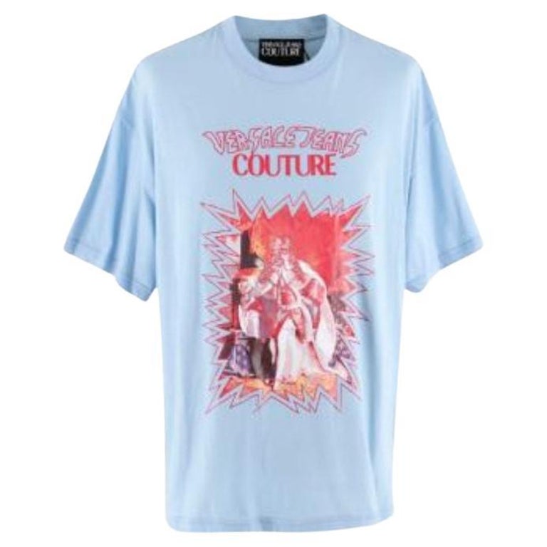 Versace Jeans Couture Sky Blue and Pink Printed T-Shirt For Sale at 1stDibs