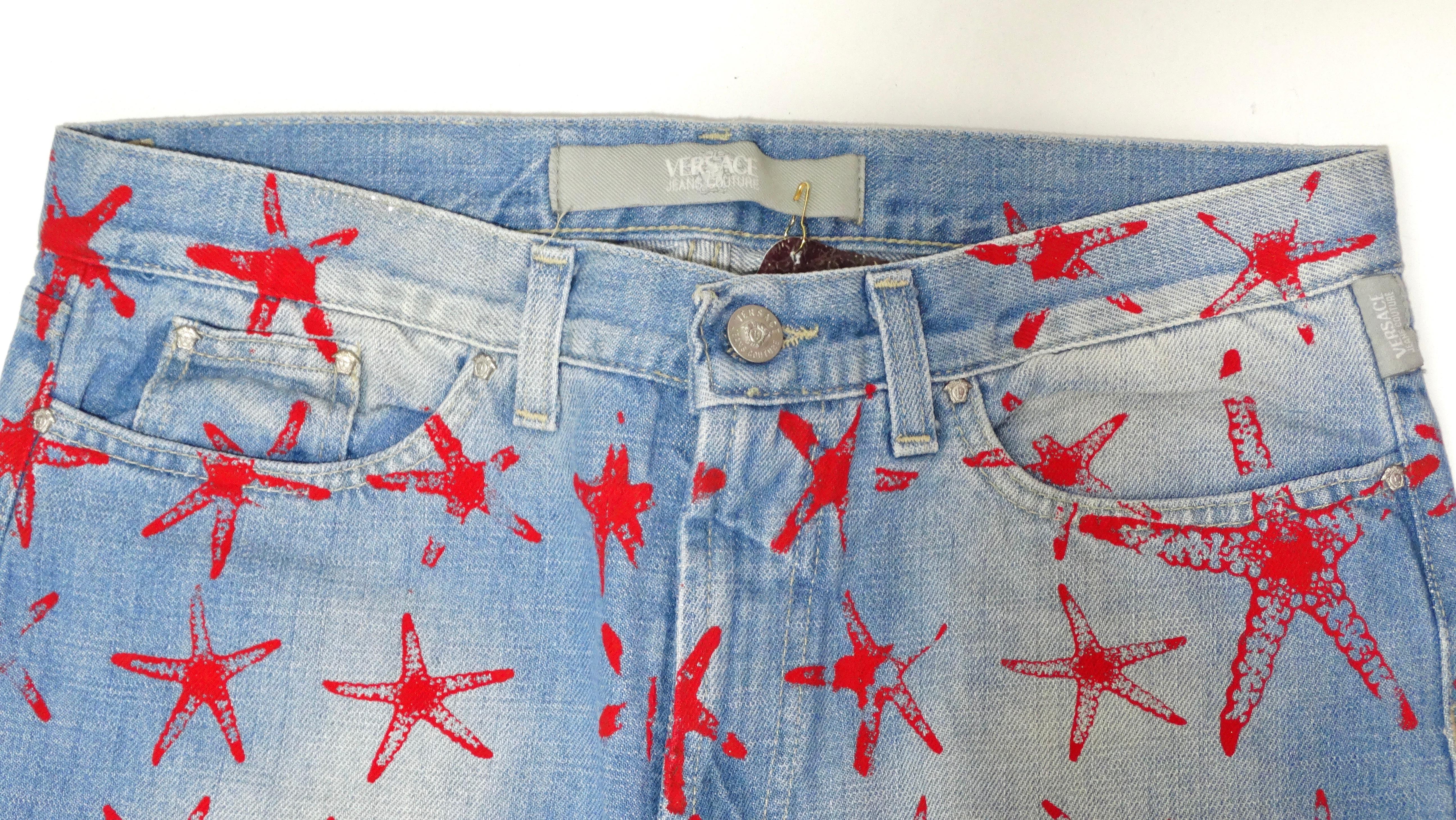 Gris Versace Jeans Couture Sparkle Starfish Printed Jeans en vente