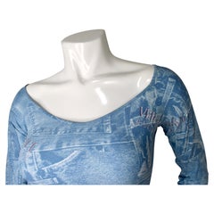 Versace Jeans Couture Trompe L'oeil Denim Print Crop Top circa 1990s