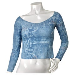 Versace Jeans Couture Trompe L'oeil Denim Print Crop Top circa 1990s