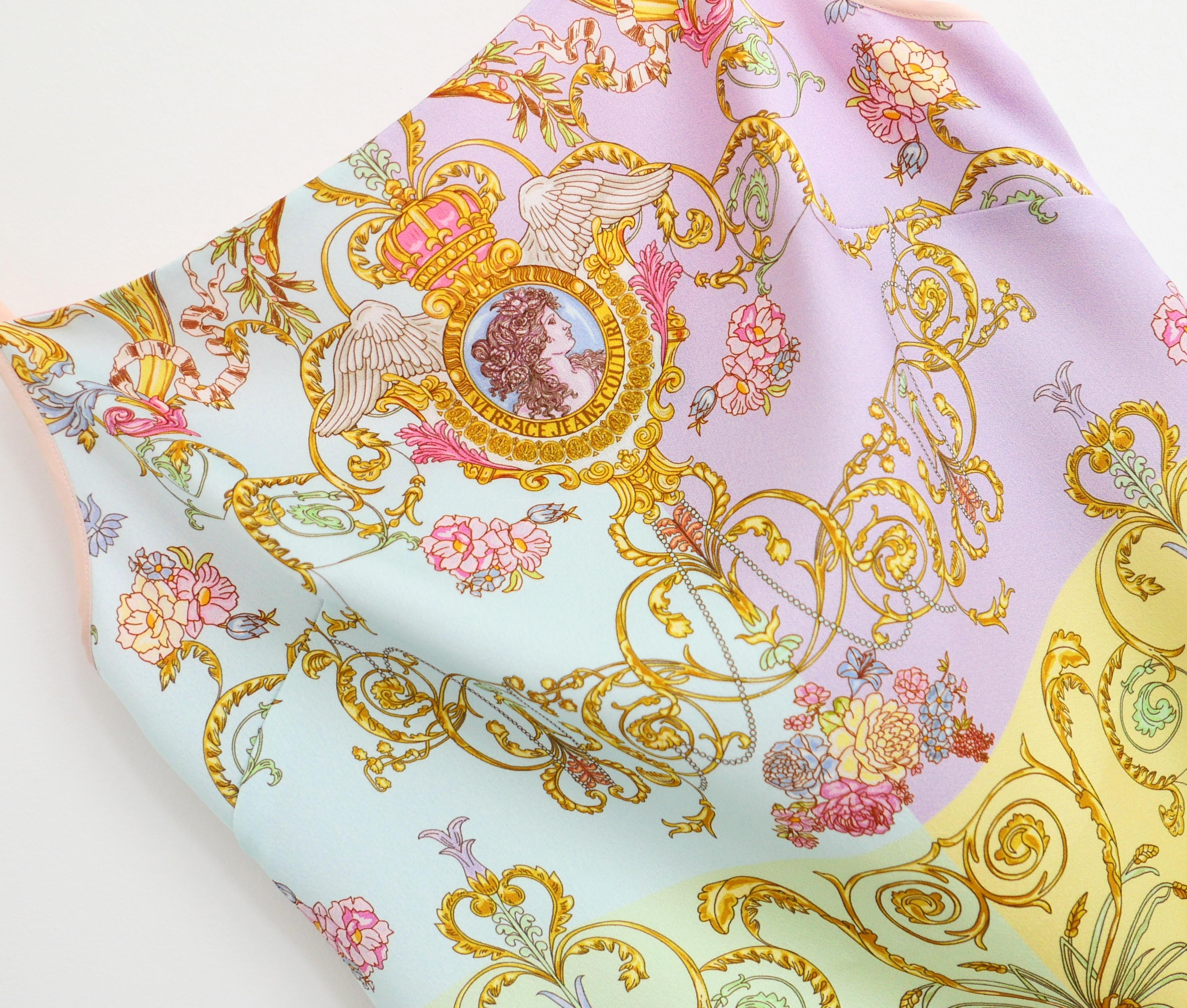 Beige Versace Jeans Couture Tuileries Pastel Print Slip Dress For Sale