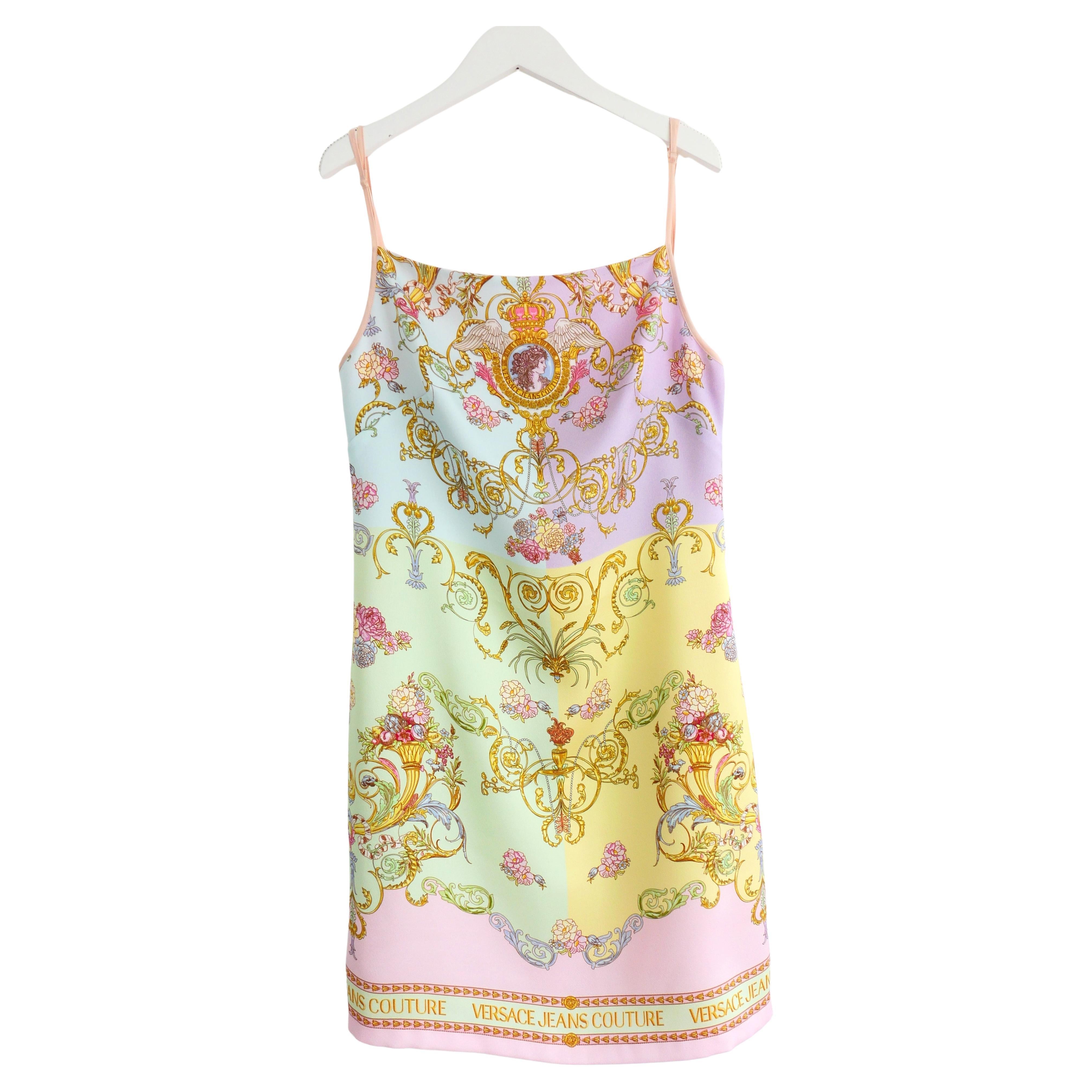 Versace Jeans Couture Tuileries Pastel Print Slip Dress For Sale