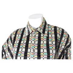 Versace Jeans Couture Velour Multicolor Plaid Button-Up Shirt circa 1990s