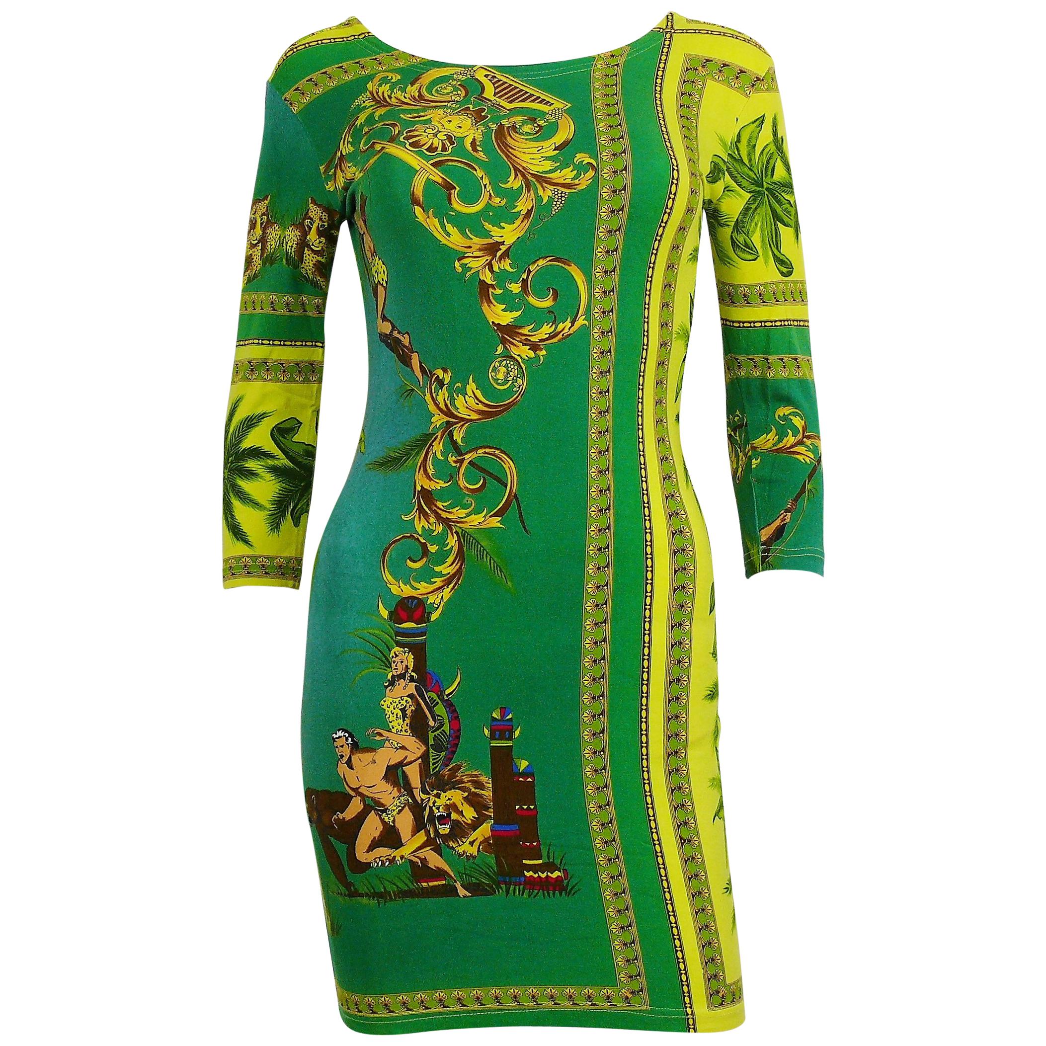 Versace Jeans Couture Vintage 1990s Tarzan Jungle Print Bodycon Dress