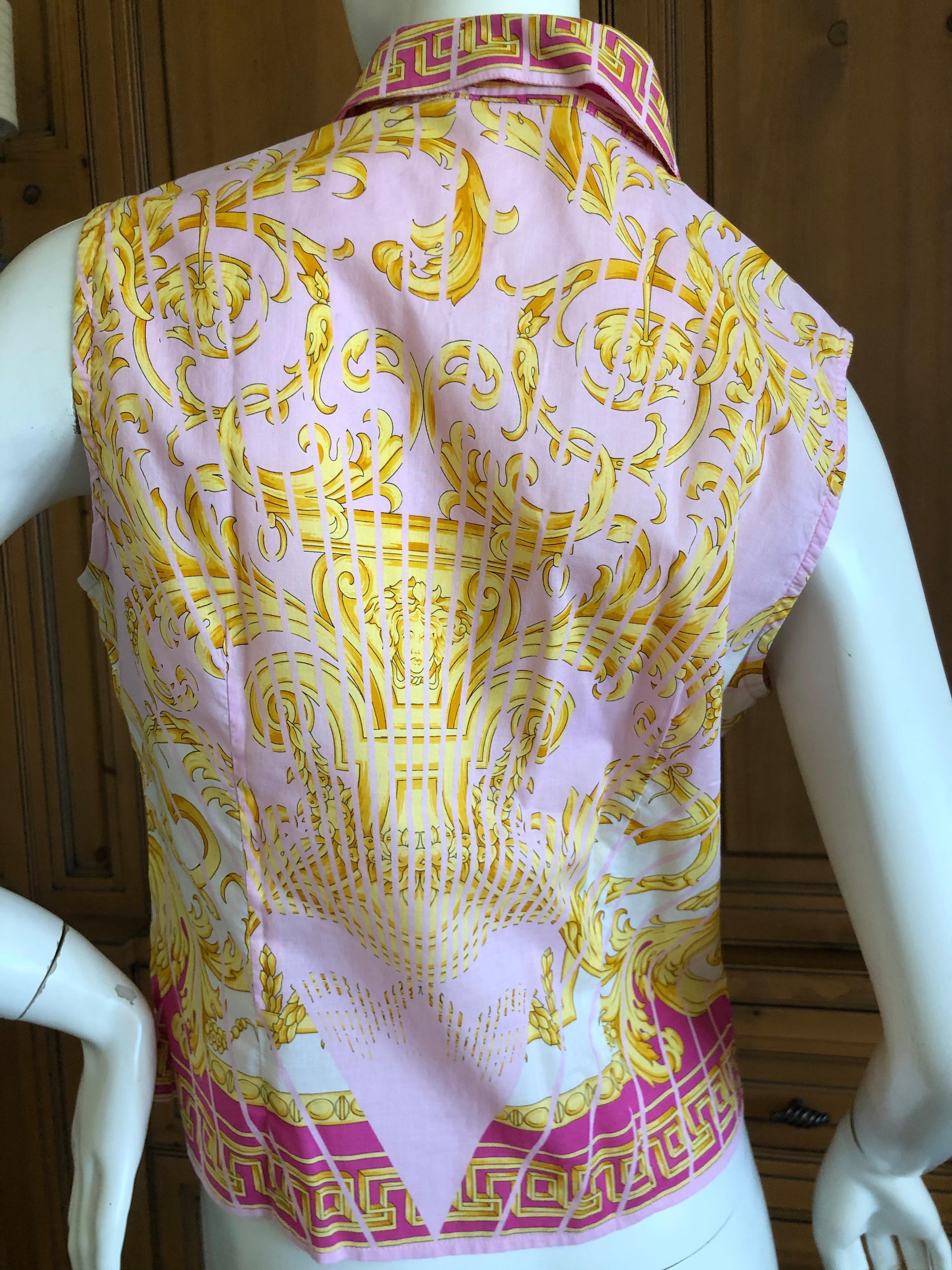 Brown Versace Jeans Couture Vintage 80's  Baroque Print Sleeveless Cotton Top For Sale