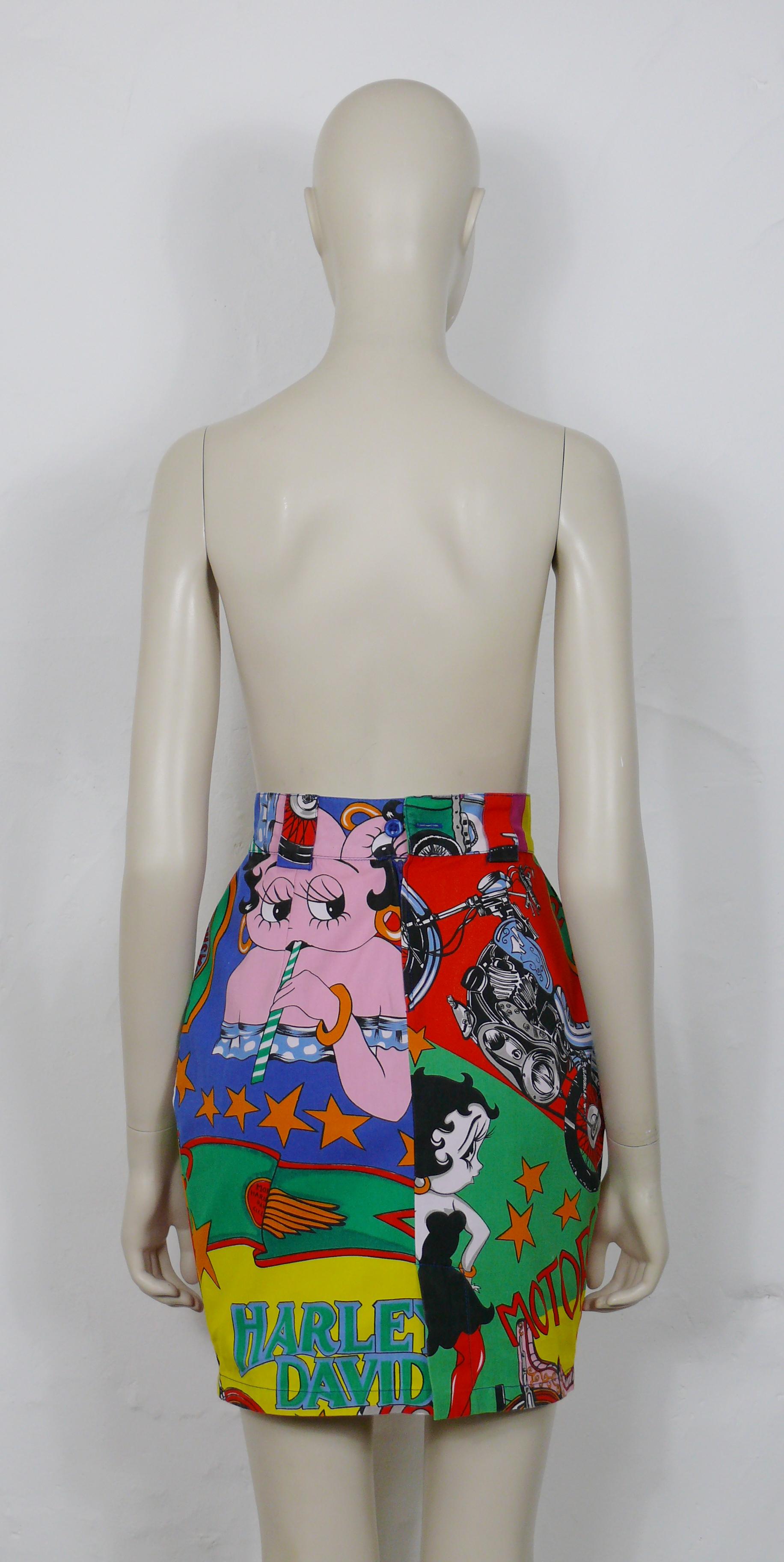 Brown Versace Jeans Couture Vintage Betty Boop Motorcycle Logos Police Cotton Skirt For Sale