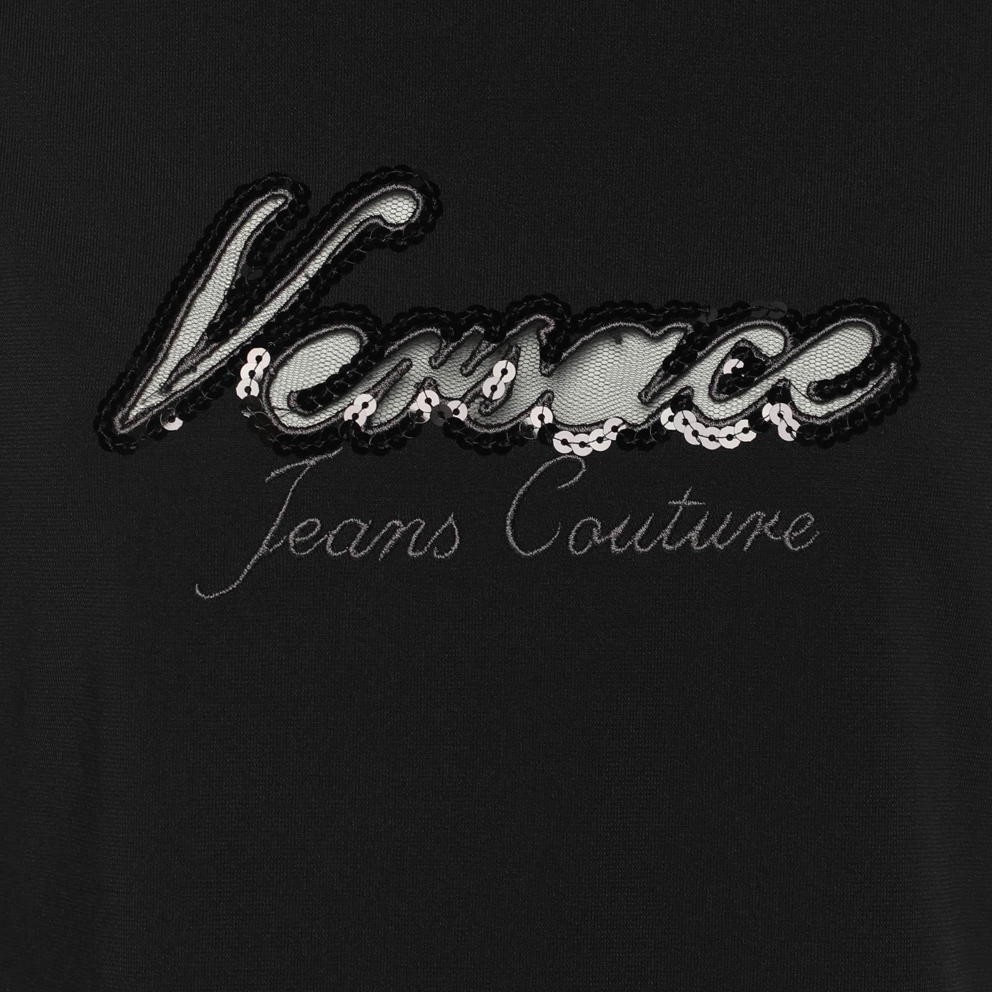 Versace Jeans Couture Vintage Schwarzes ärmelloses Top aus besticktem Jersey mit Logo L im Zustand „Gut“ im Angebot in Dubai, Al Qouz 2