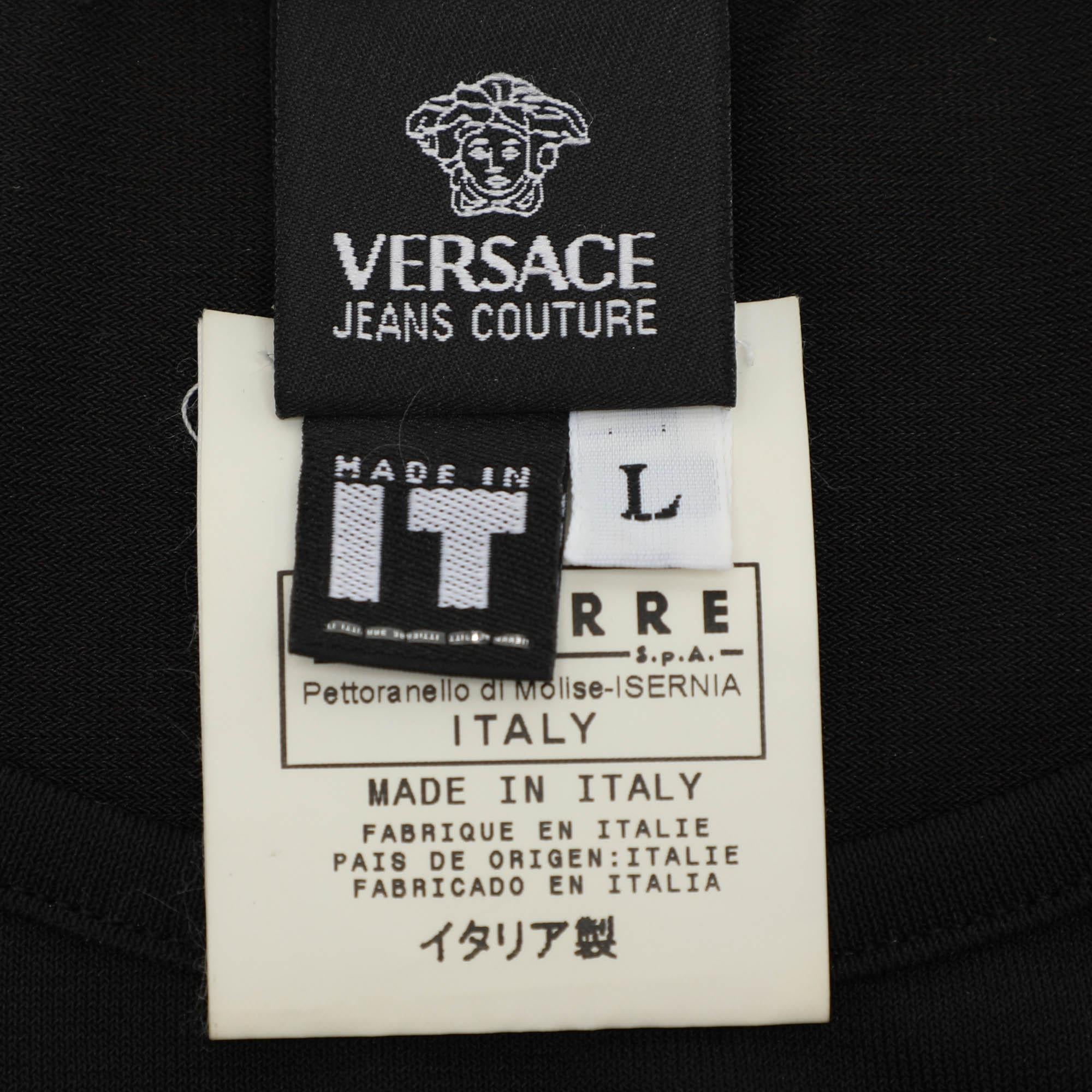 Versace Jeans Couture Vintage Schwarzes ärmelloses Top aus besticktem Jersey mit Logo L Damen im Angebot