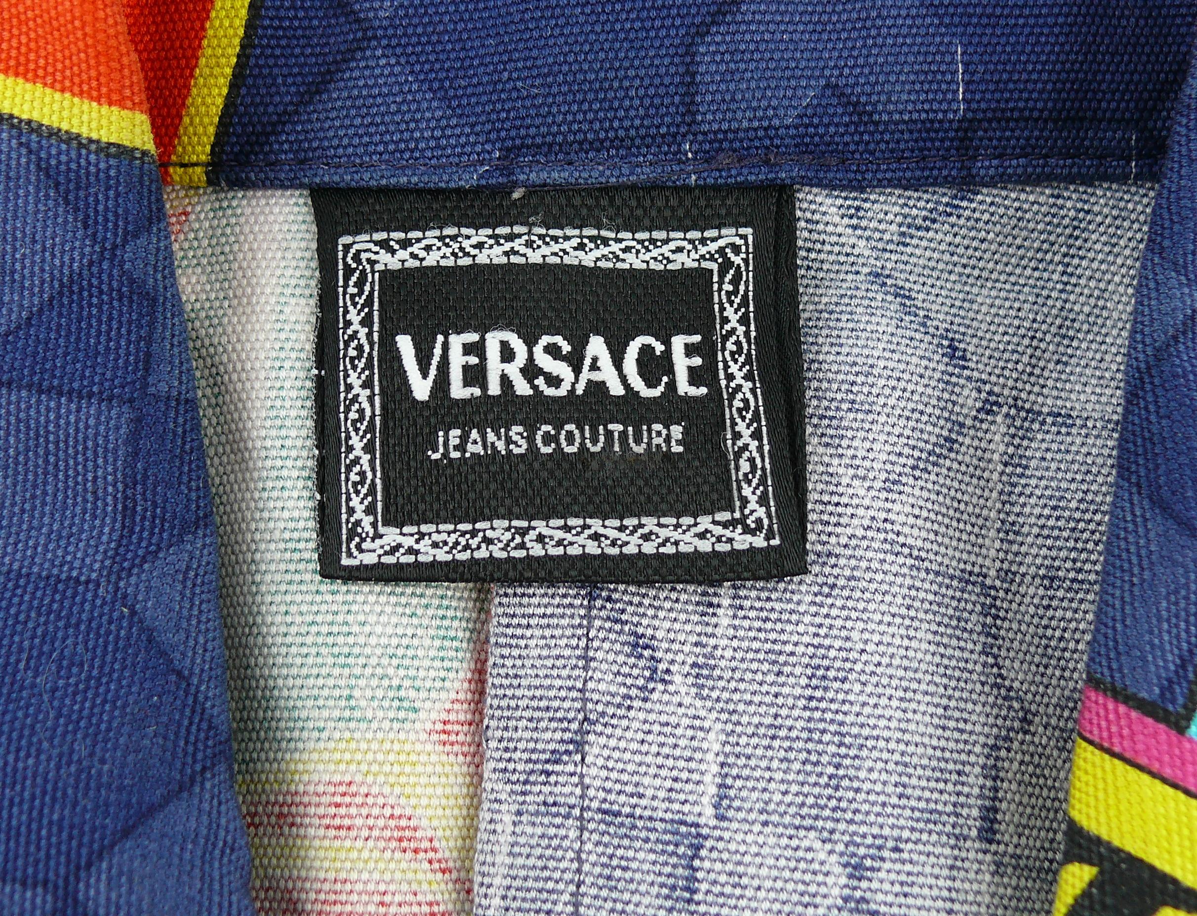 Black Versace Jeans Couture Vintage Car Brands Logos Short-Sleeved Cotton Jacket For Sale