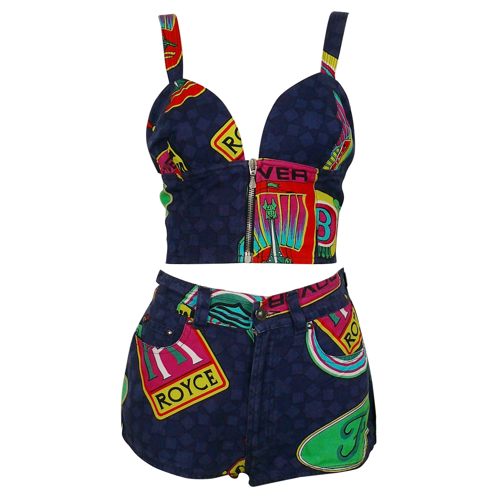 Versace Jeans Couture Vintage Car Brands Logos Shorts and Bra Ensemble at  1stDibs | versace jeans couture shorts