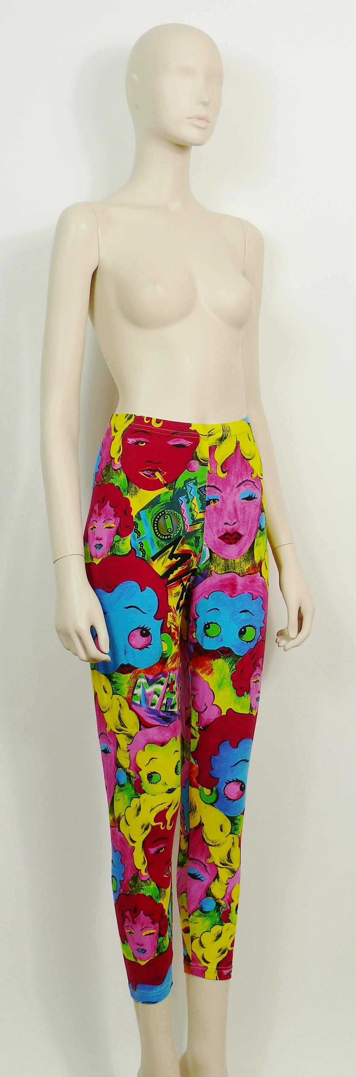 VERSACE JEANS COUTURE vintage rare leggings featuring ANDY WARHOL's style portrait prints in vibrant colors of MARYILYN MONROE and BETTY BOOP all over.

Spring/Summer 1991 Collection.

Label reads VERSACE JEANS COUTURE.
Made in Italy

Composition