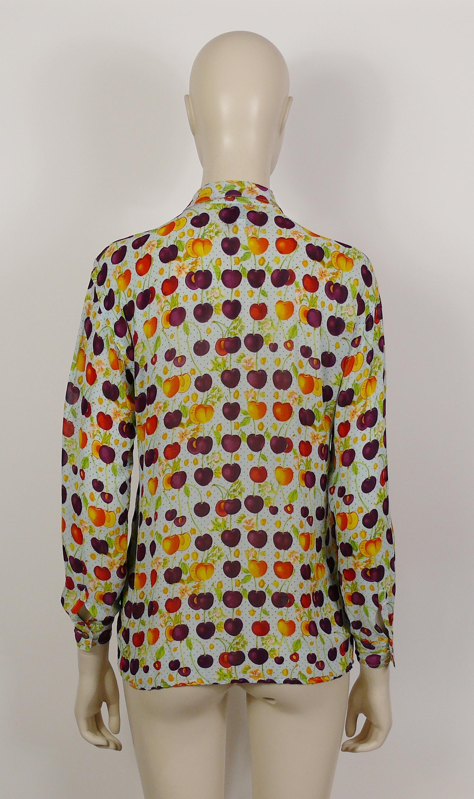 Versace Jeans Couture Vintage Multicolour Cherry Print Semi Sheer Blouse Size S In Good Condition For Sale In Nice, FR