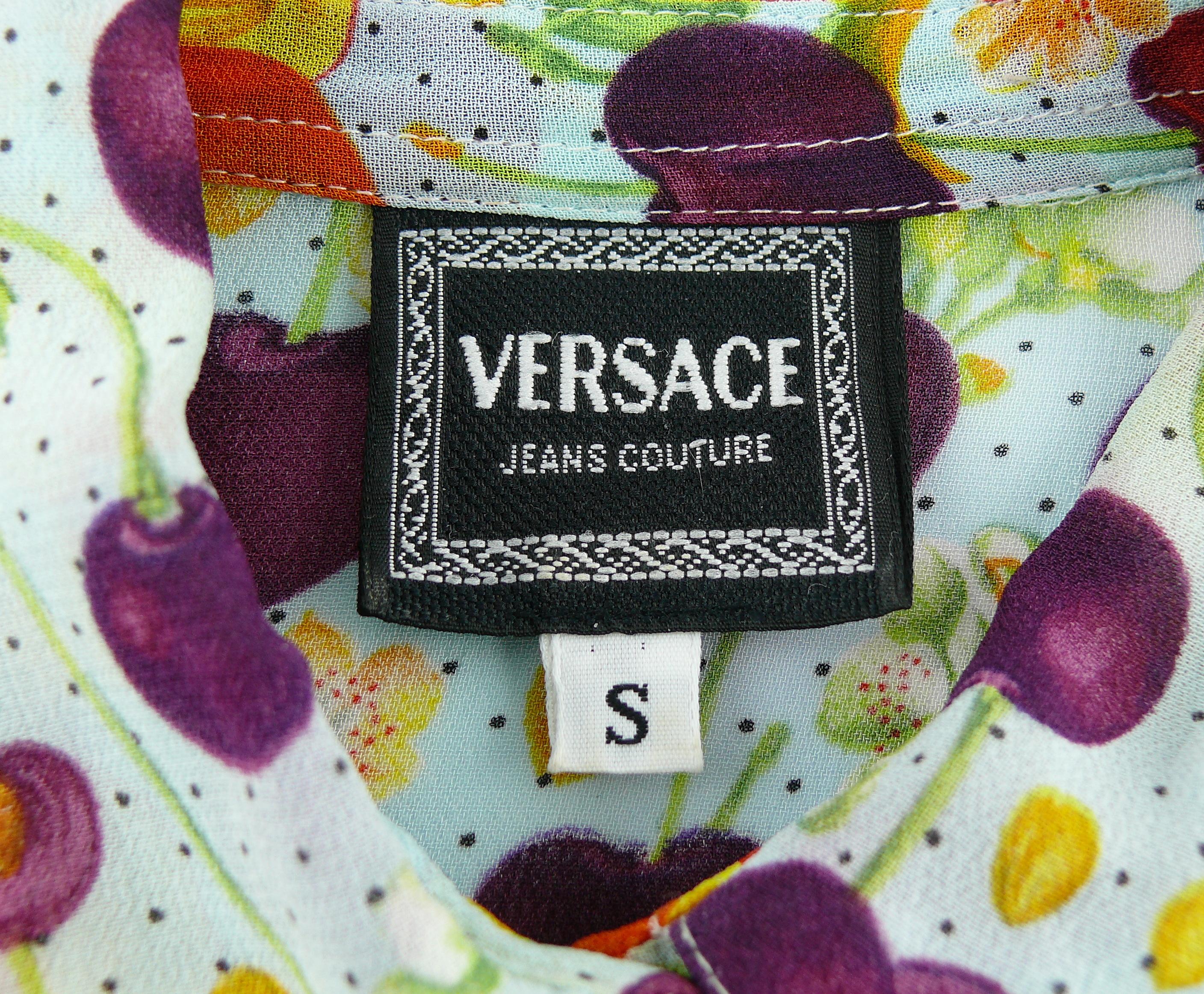 Women's Versace Jeans Couture Vintage Multicolour Cherry Print Semi Sheer Blouse Size S For Sale