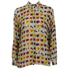 Versace Jeans Couture Vintage Mehrfarbige halbdurchsichtige Bluse mit Kirschbaummuster, Vintage Größe S