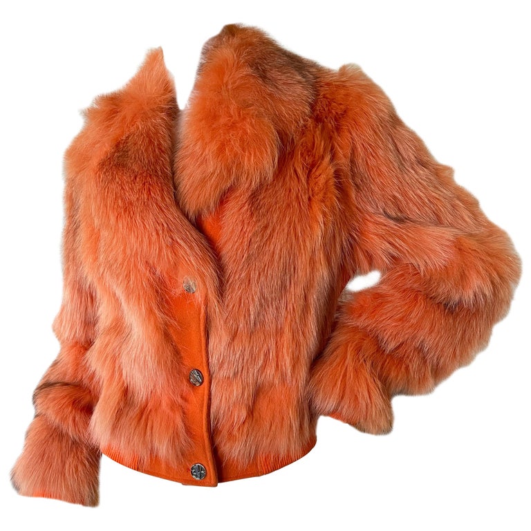 Versace Jeans Couture - Veste en fourrure de renard orange vintage En vente  sur 1stDibs