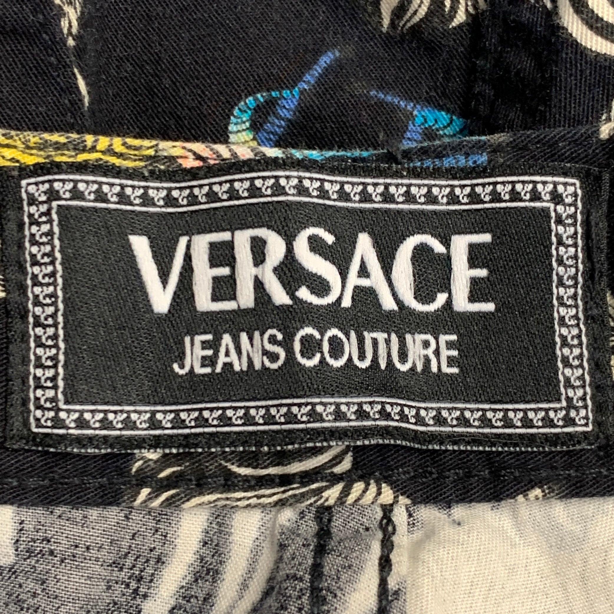 VERSACE JEANS COUTURE Vintage Größe 27 Schwarz Mehrfarbig Baumwollmischung Zebra Hochtaillierte Jeans im Angebot 1