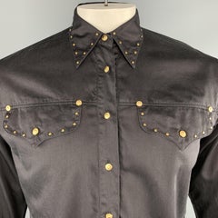 VERSACE JEANS COUTURE Vintage Size L Black Cotton Gold Sun Studded Western Shirt
