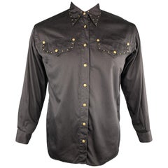 VERSACE JEANS COUTURE Vintage Size L Black Cotton Gold Sun Studded Western Shirt