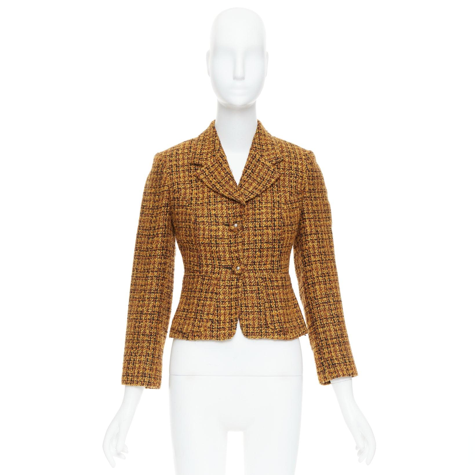 VERSACE Jeans Couture Vintage yellow tweed Medusa button cropped jacket IT38 XS For Sale 5