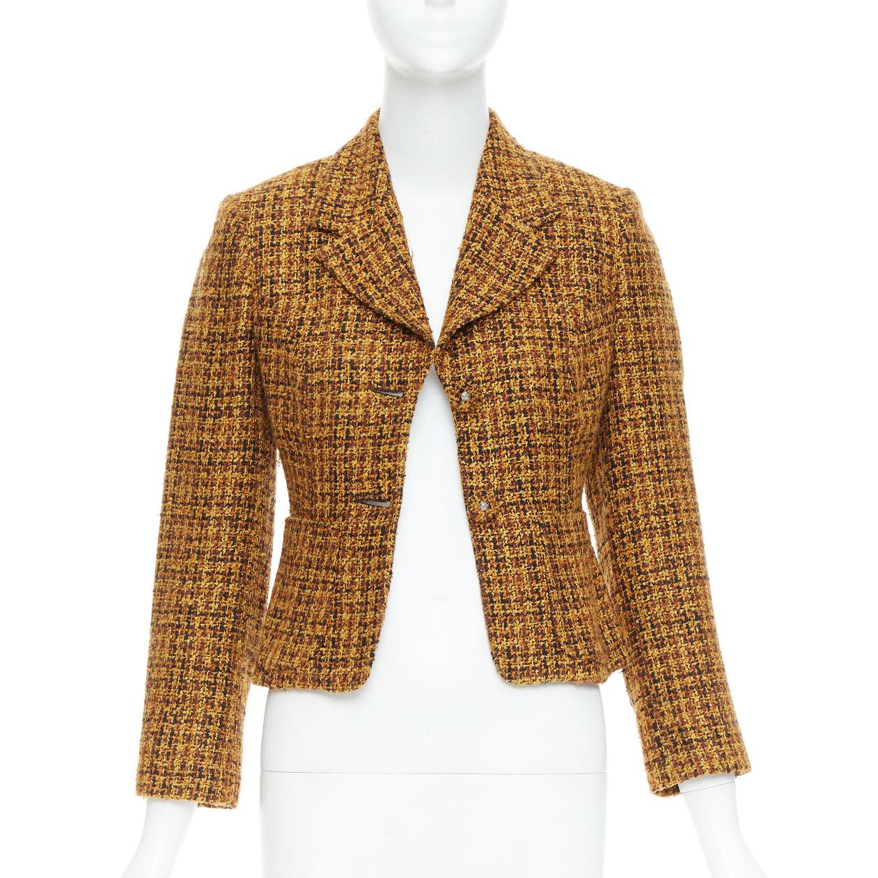 Yellow VERSACE Jeans Couture Vintage yellow tweed Medusa button cropped jacket IT38 XS For Sale