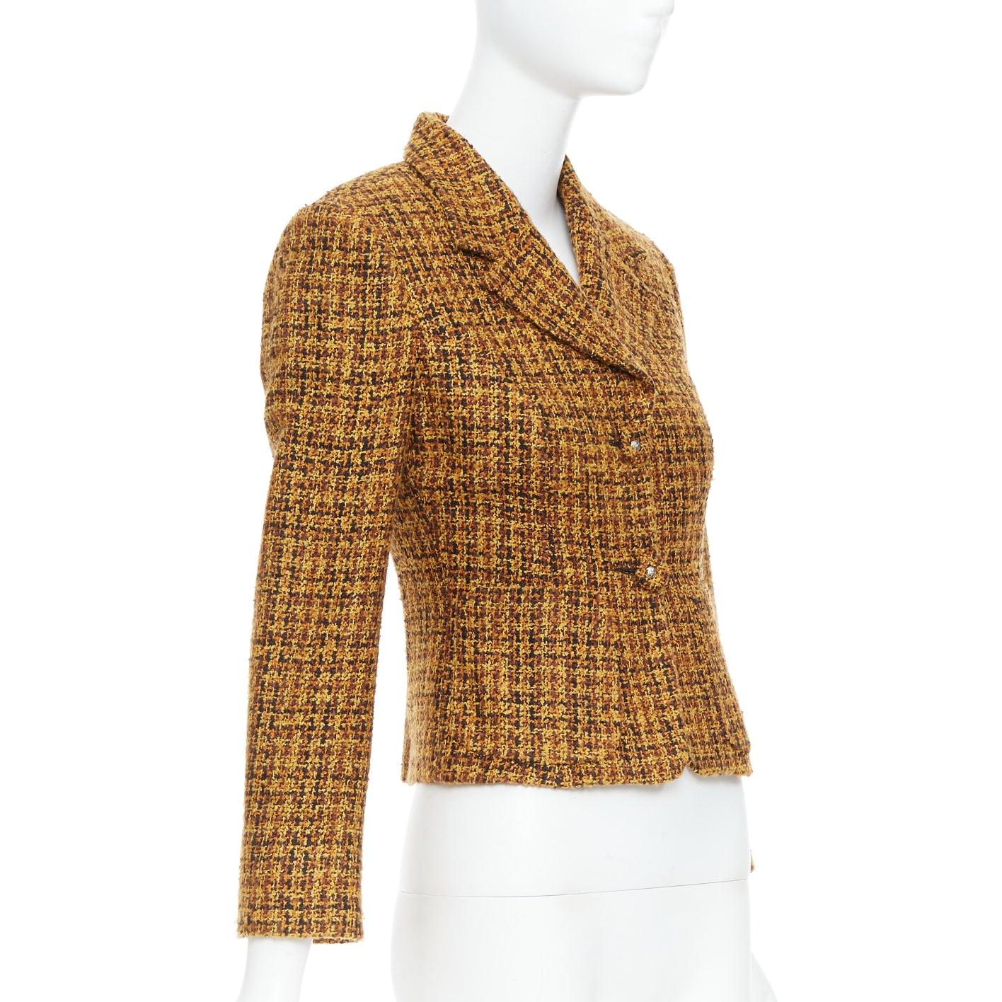 VERSACE Jeans Couture Vintage yellow tweed Medusa button cropped jacket IT38 XS In Good Condition For Sale In Hong Kong, NT