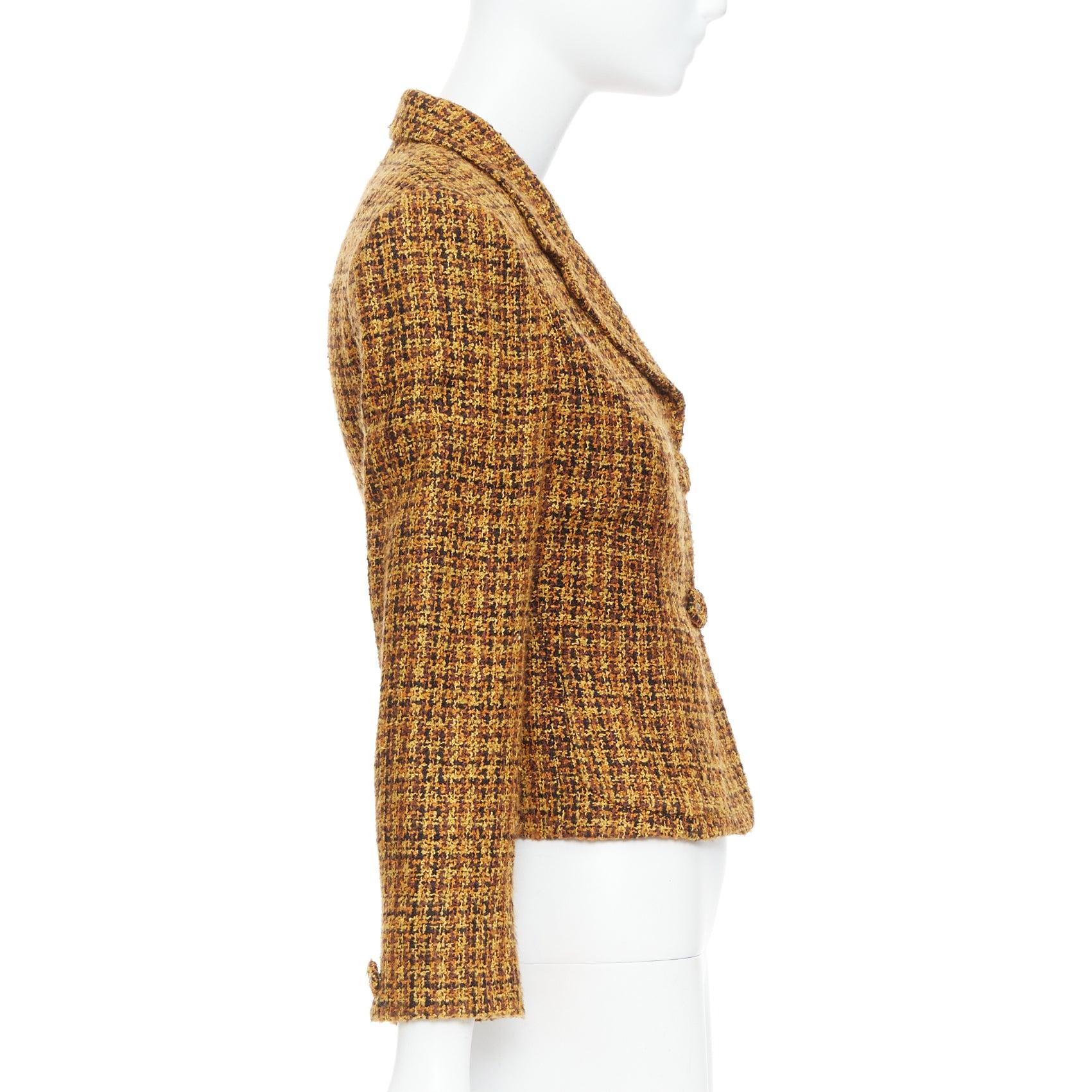 Women's VERSACE Jeans Couture Vintage yellow tweed Medusa button cropped jacket IT38 XS For Sale