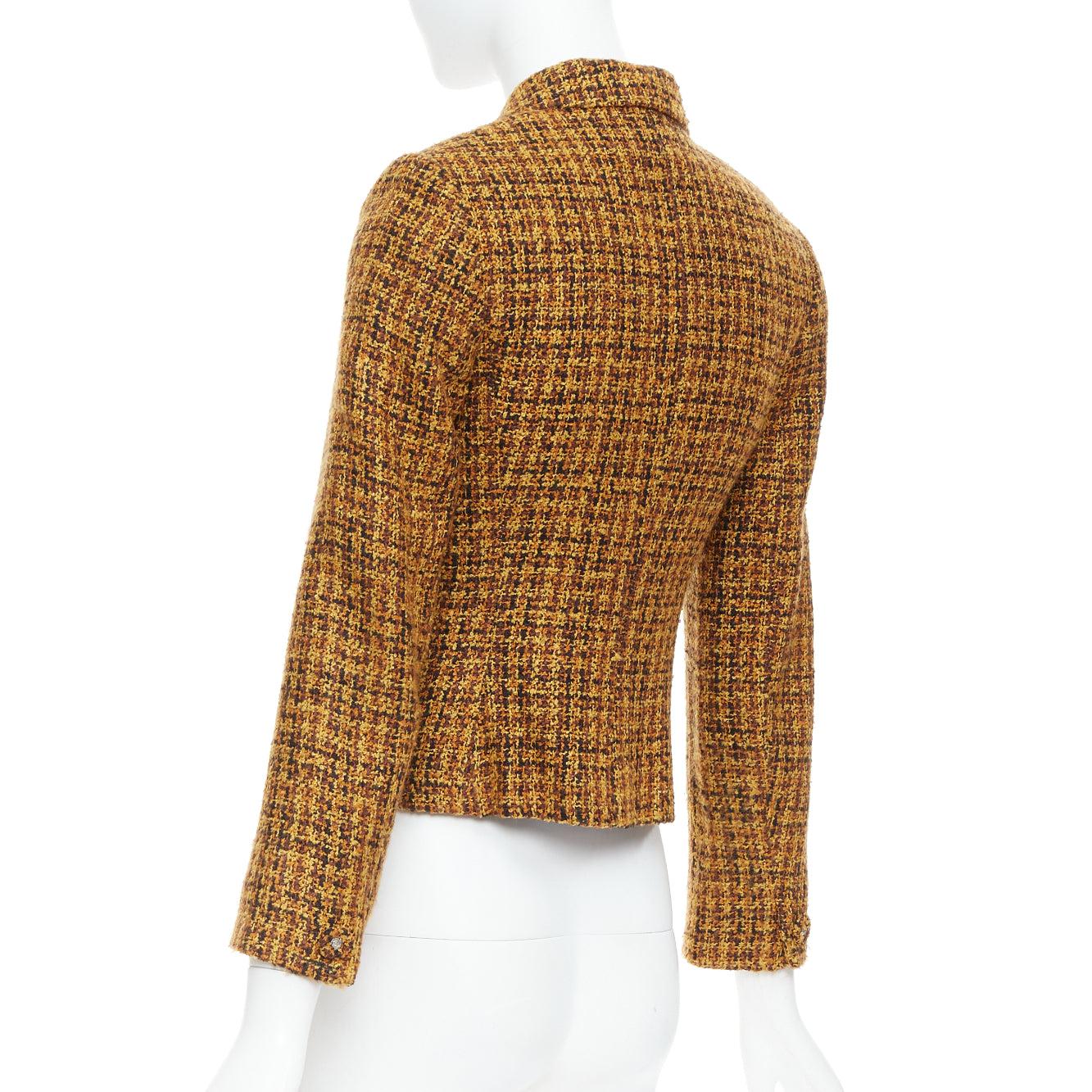 VERSACE Jeans Couture Vintage yellow tweed Medusa button cropped jacket IT38 XS For Sale 2