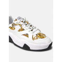 Versace Jeans Couture White Baroque Print Gold Sneakers SZ 36 New in Box