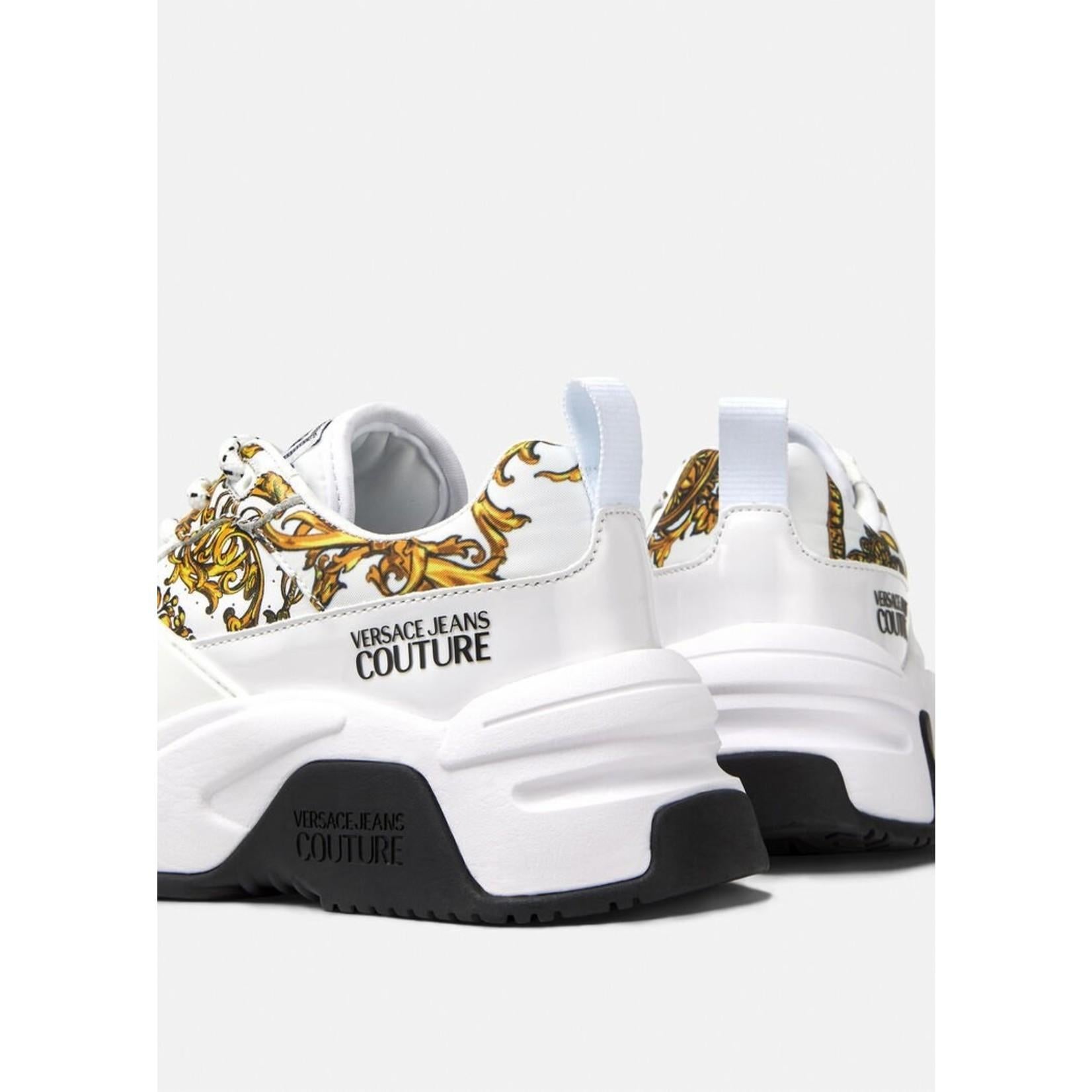Versace Jeans Couture White Baroque Print Gold Sneakers SZ 36 New in Box In New Condition For Sale In PUTNEY, NSW