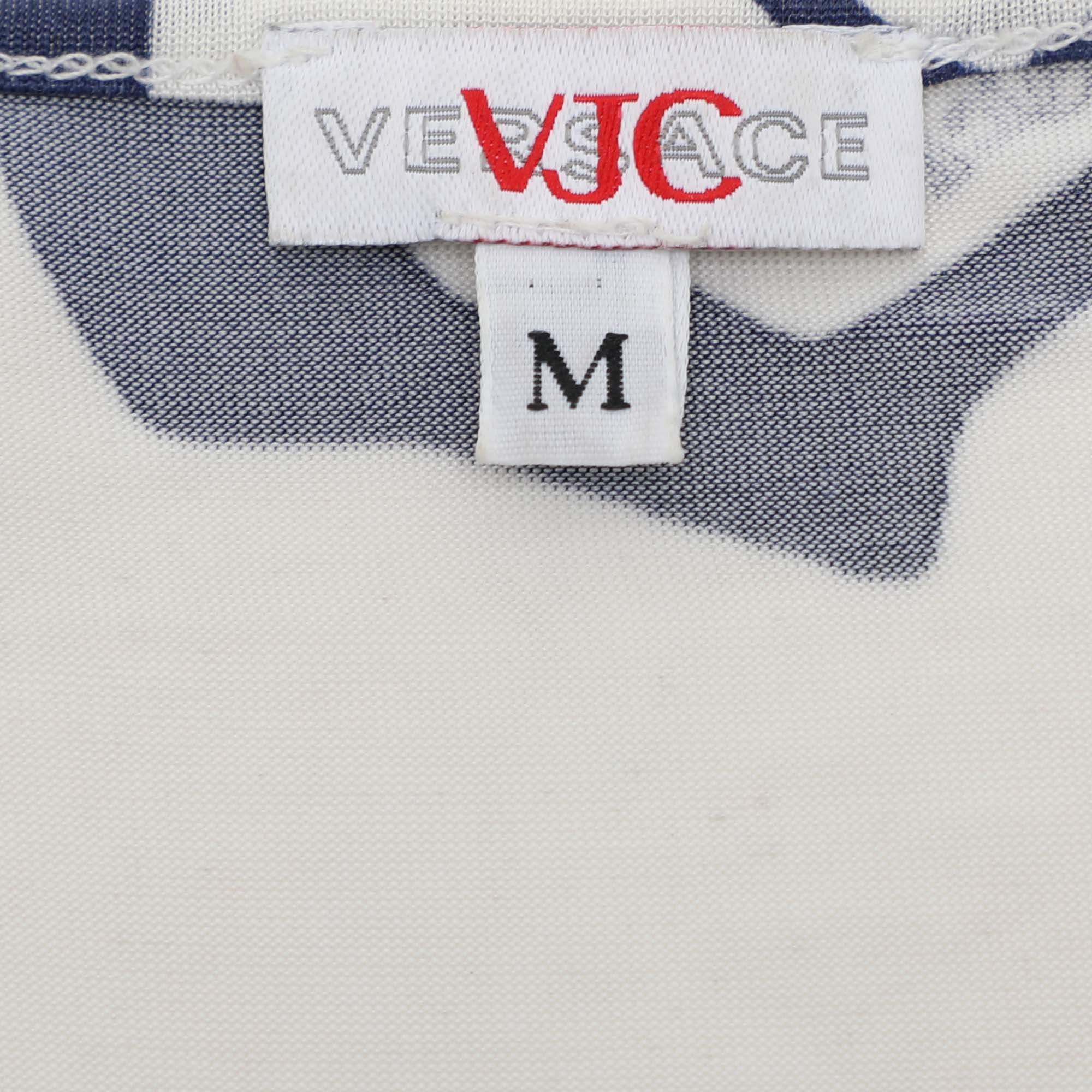 Versace Jeans Couture White/Blue Printed Jersey Round Neck Top M In Good Condition For Sale In Dubai, Al Qouz 2