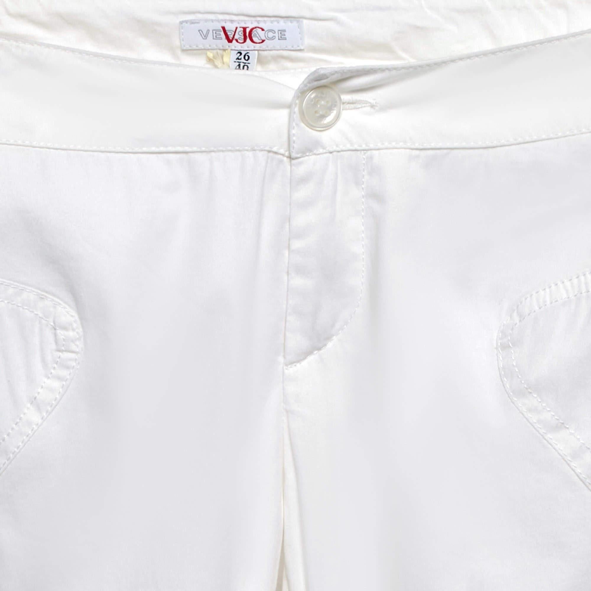 Gray Versace Jeans Couture White Cotton Trousers S For Sale