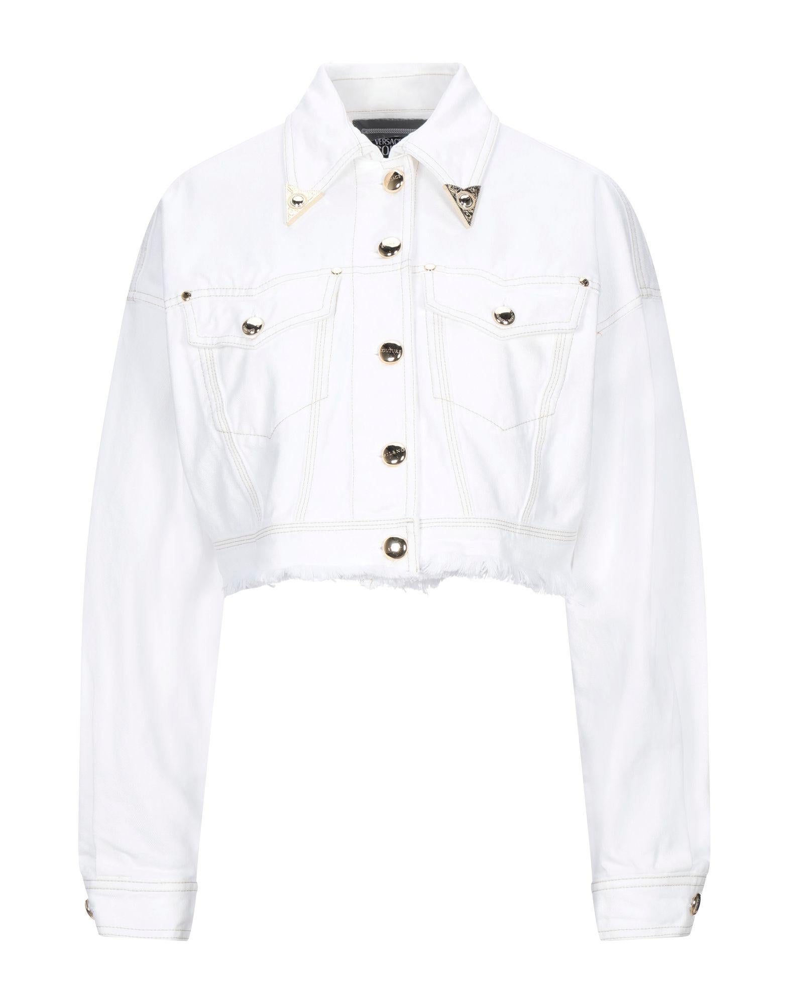 Versace Jeans Couture Chaqueta vaquera blanca con dobladillo desgastado SZ 38 Gris en venta