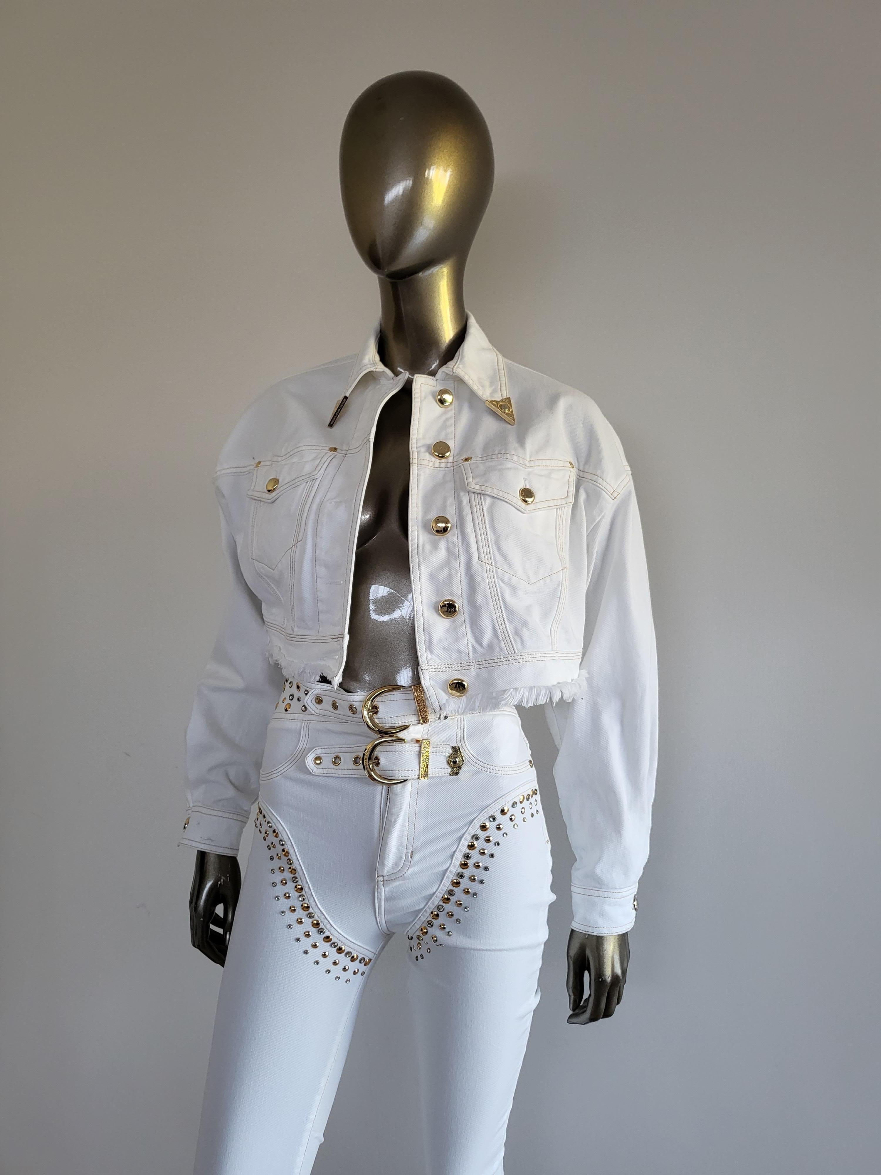 De las mujeres Versace Jeans Couture Chaqueta vaquera blanca con dobladillo desgastado SZ 38 en venta