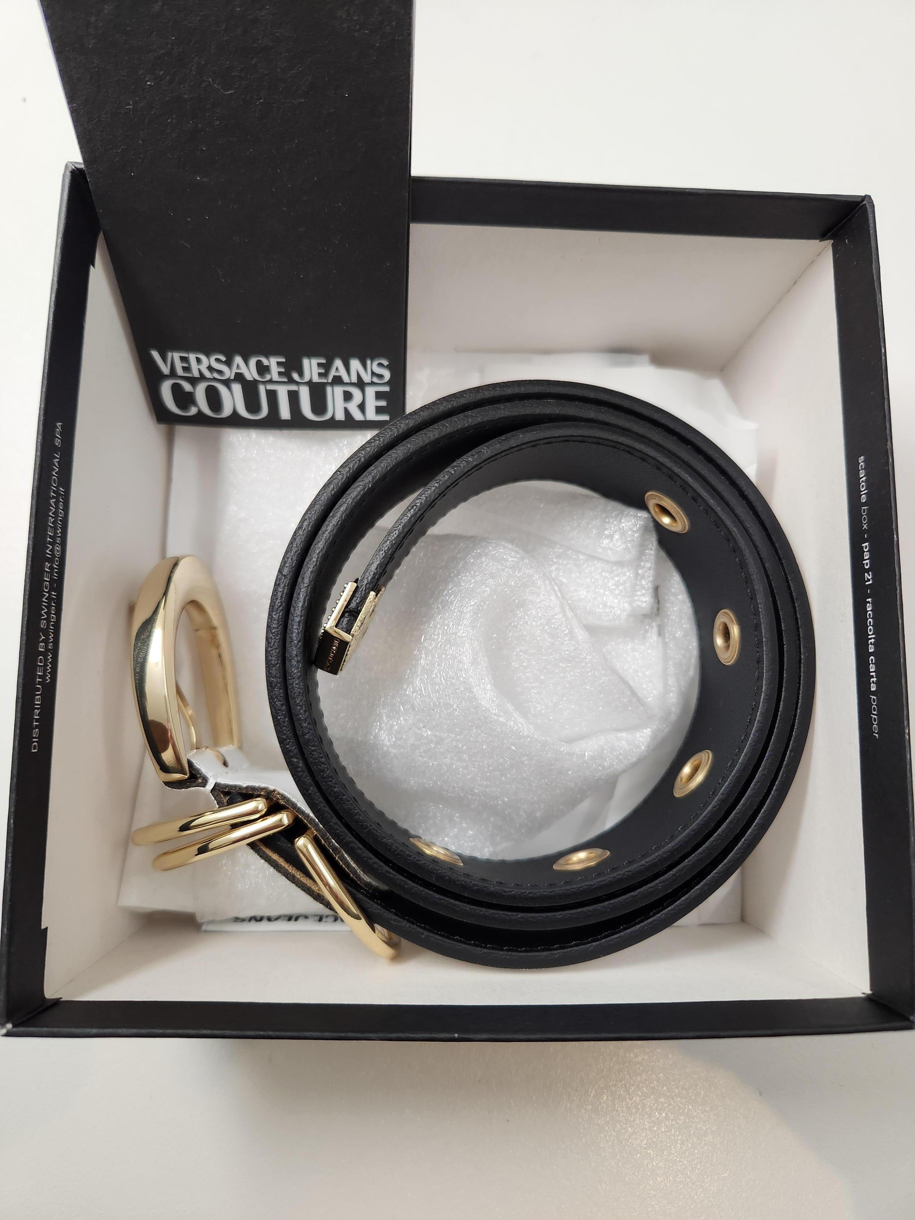 Brown Versace Jeans Couture White Gold Buckle Wide Leather Belt SZ 75 For Sale
