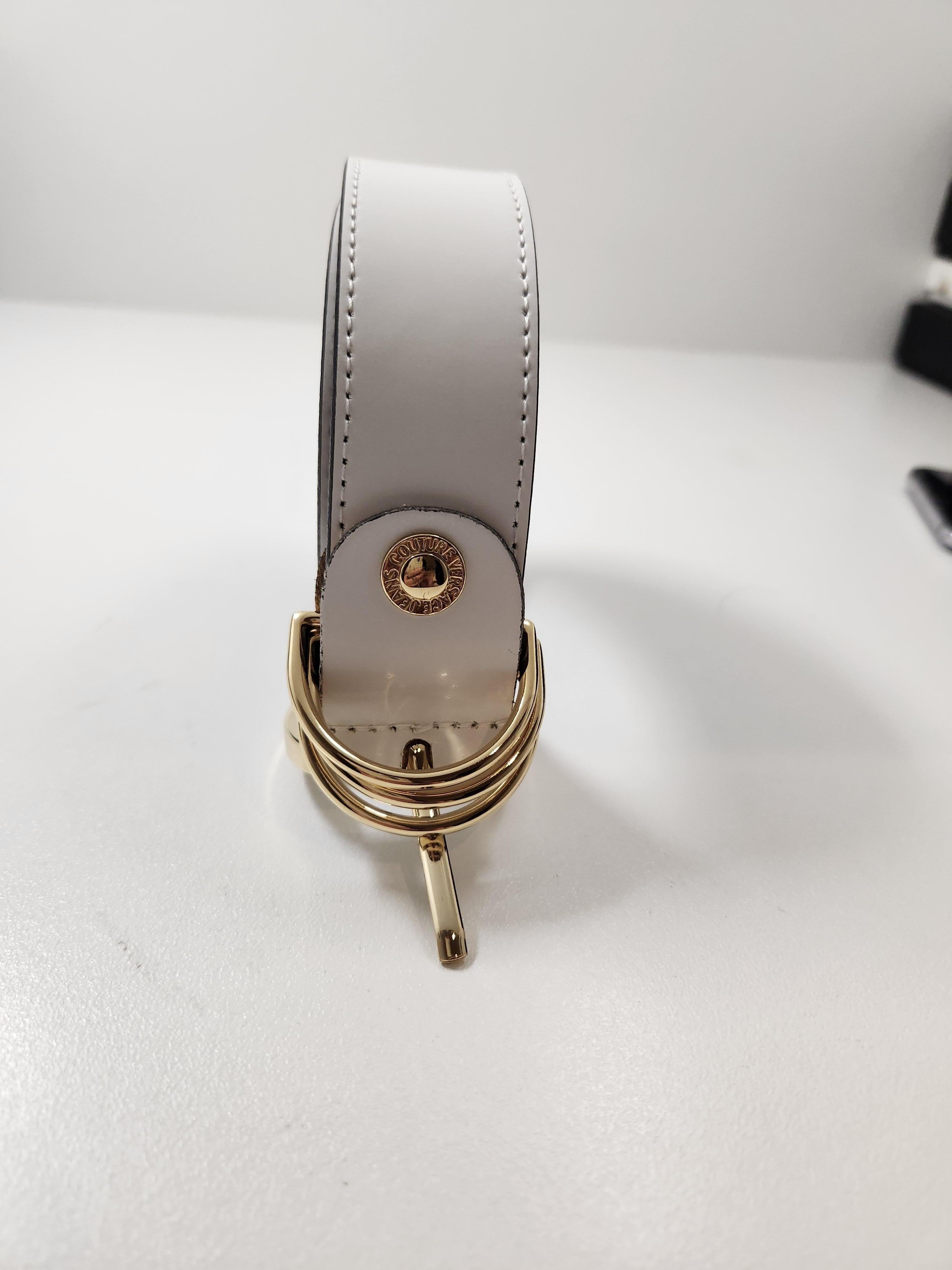 Versace Jeans Couture White Gold Buckle Wide Leather Belt SZ 75 For Sale 1